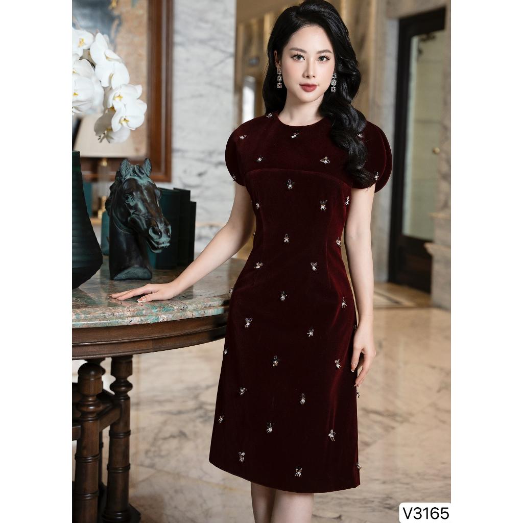 Đầm Thiết Kế Jane Dress Chất Liệu Vải Nhung Cao Cấp Đính Ngọc - Váy Thiết Kế Sang Trọng Thanh Lịch