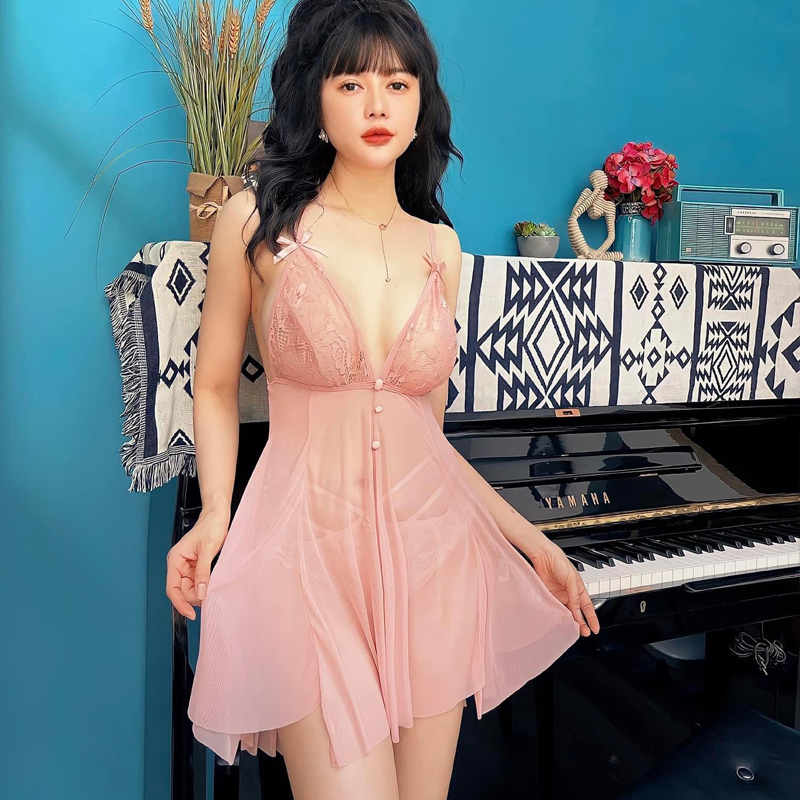 P24 Váy ngủ hai dây xuyên thấu chéo lưng sexy  - Đầm ngủ chéo lưng gợi cảm - Đồ ngủ sexy quyến rũ