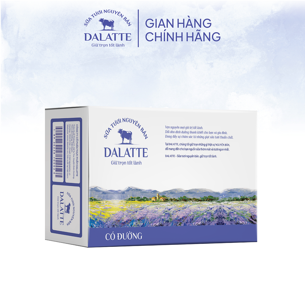 Thùng 48 hộp DALATTE 180ml SỮA TƯƠI NGUYÊN BẢN tiệt trùng - Có đường - 48 hộp - Giữ trọn nguyên bản, trao trọn tốt lành