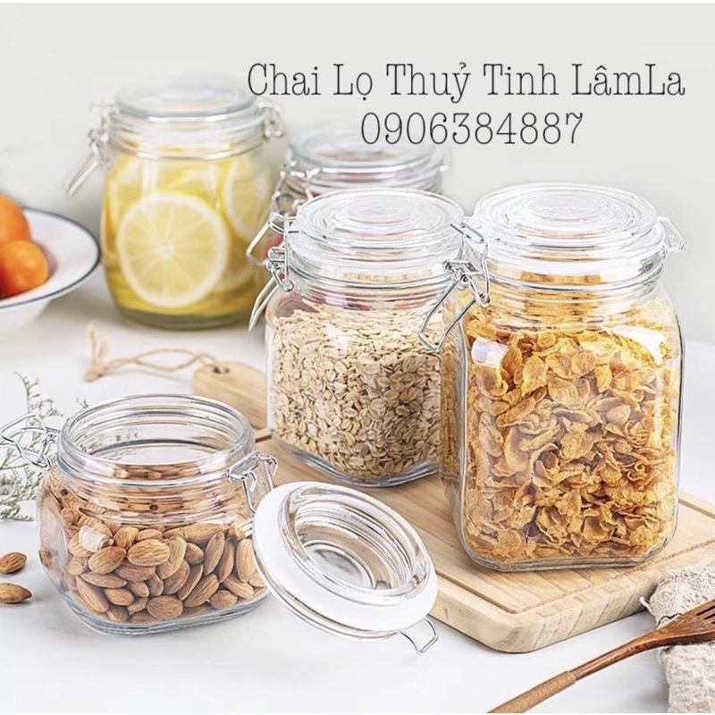 Hũ Thuỷ Tinh Vuông Nắp Cài Khoá 500ML 750ML 1000ML 1500ML | Đựng Thực Phẩm , Gia Vị