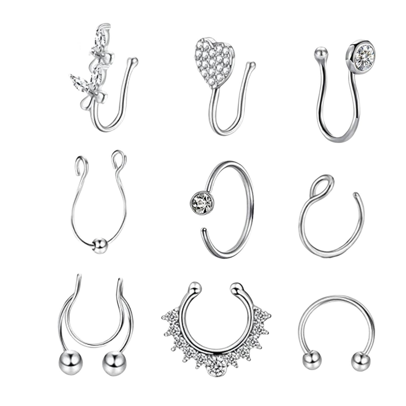 9Pcs Fashion Nose Rings u Shape Nose Studs Punk Style for Women Men