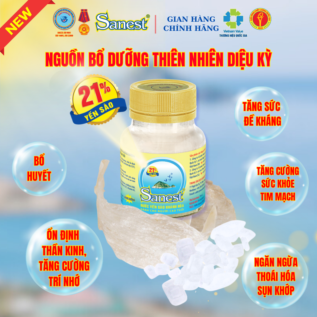 NEW [ Combo 60 lọ] Nước Yến sào Khánh Hòa Sanest 21% - Dành cho Người Cao Tuổi - Không đường