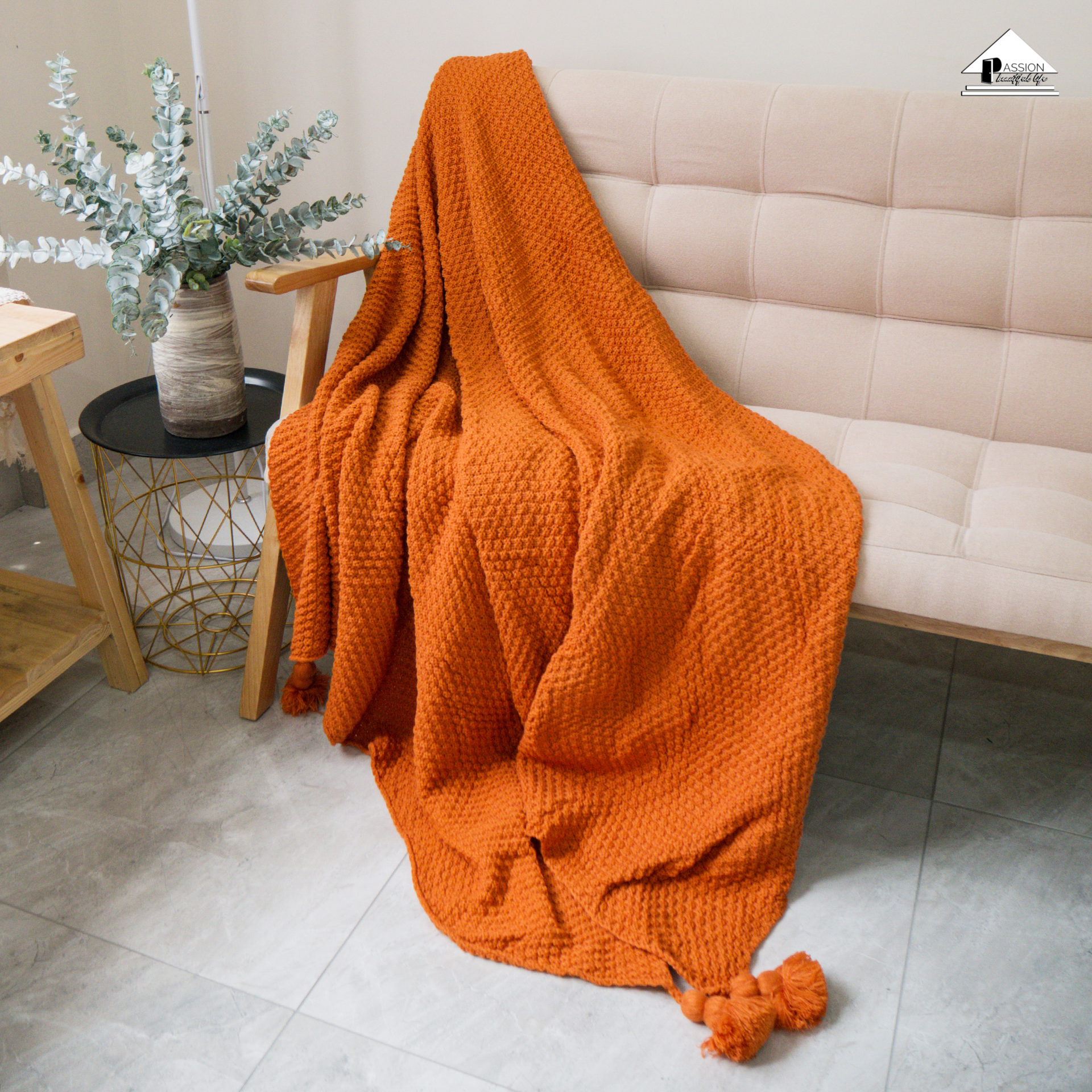 Chăn Đan Len Dệt Sợi Đính Tua Rua Trang Trí Ghế Sofa Giường Ngủ Bắc Âu
