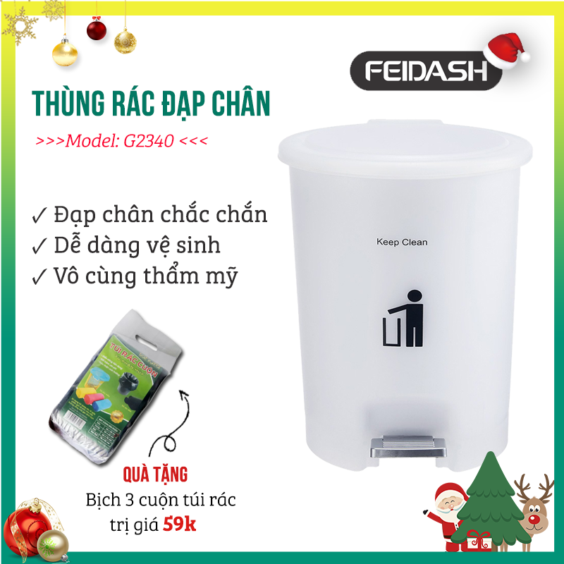 Thùng Rác Đạp Chân Màu Trắng Sữa Đẹp Mắt FEIDASH G2340 - 9 Lít , Chất nhựa cao cấp giúp tăng tuổi thọ sản phẩm - Thiết kế 2 lớp có thể tháo rời giúp tăng tính thẩm mĩ sản phẩm và dễ dàng vệ sinh