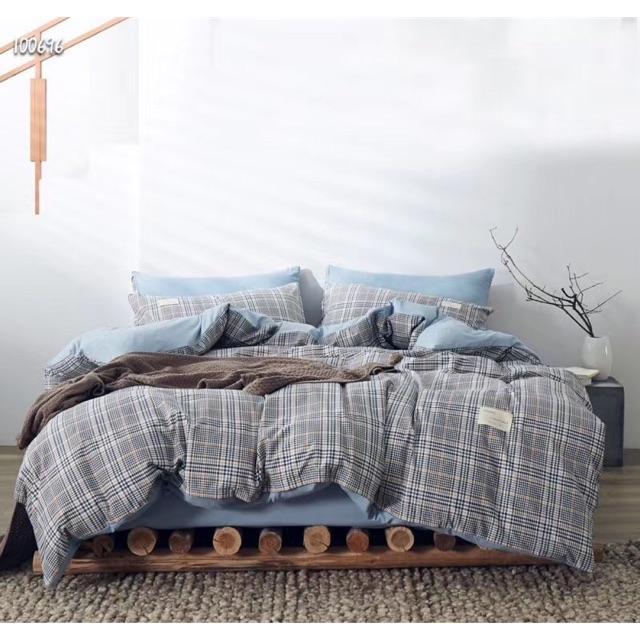 Set Ga Gối Cotton TiCi Kẻ Hàng Nhập Khẩu Cao Cấp 4 Món