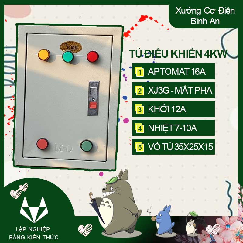 Tủ 4kw điều khiển động cơ ba pha chống ngắn mạch quá dòng quá tải và đảo pha