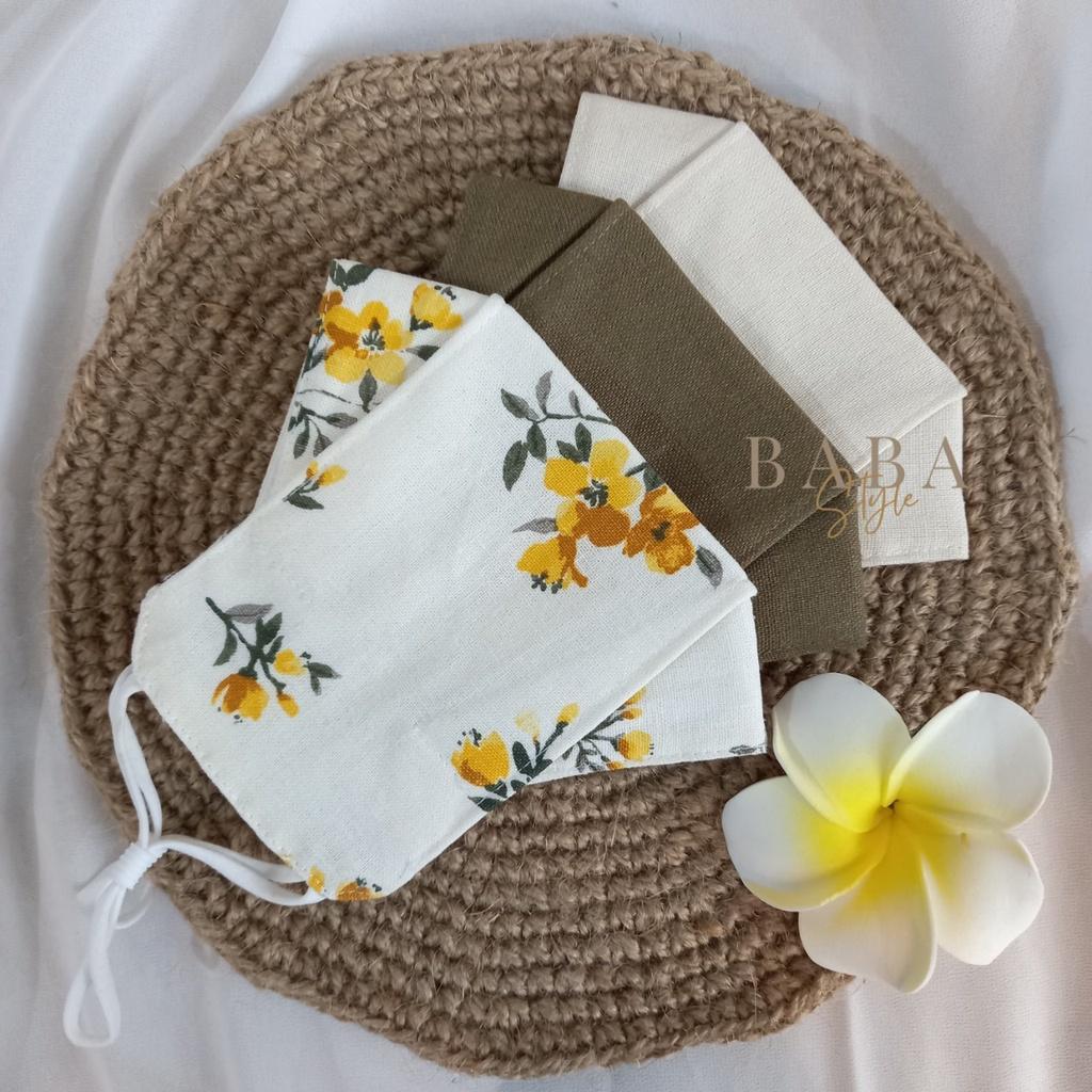 Khẩu Trang Vải Linen Cotton Hình Hoa Mai Tết