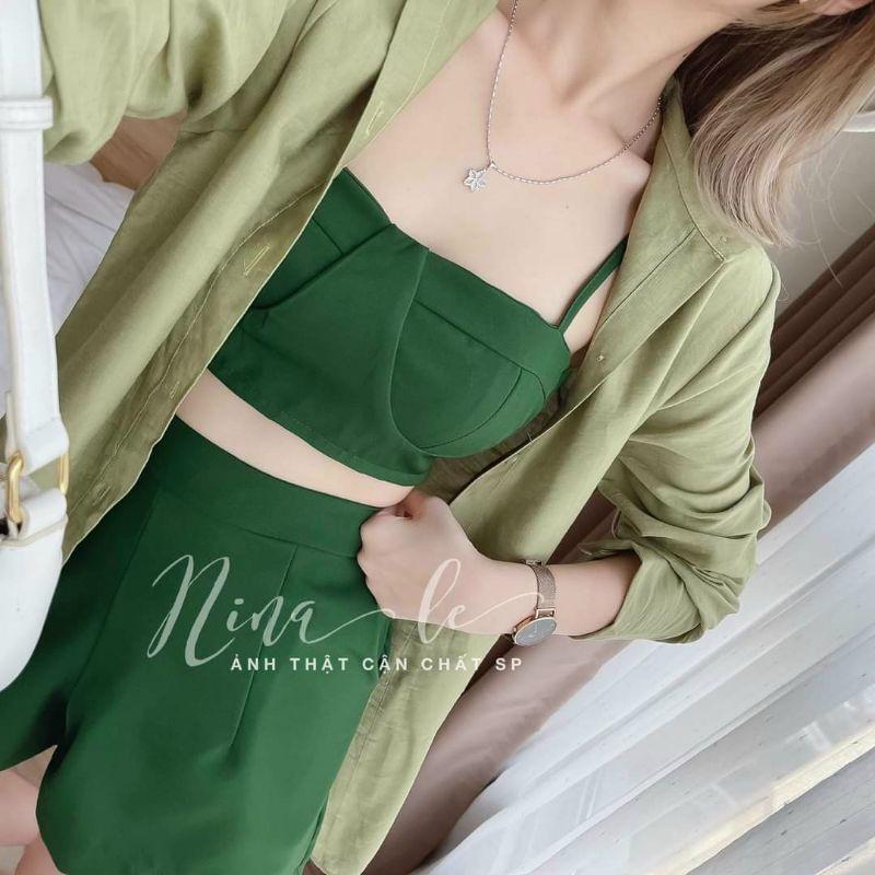 SET ÁO KHOÁC SƠ MI PHỐI ÁO BRA KÈM QUẦN NGẮN 4 MÀU