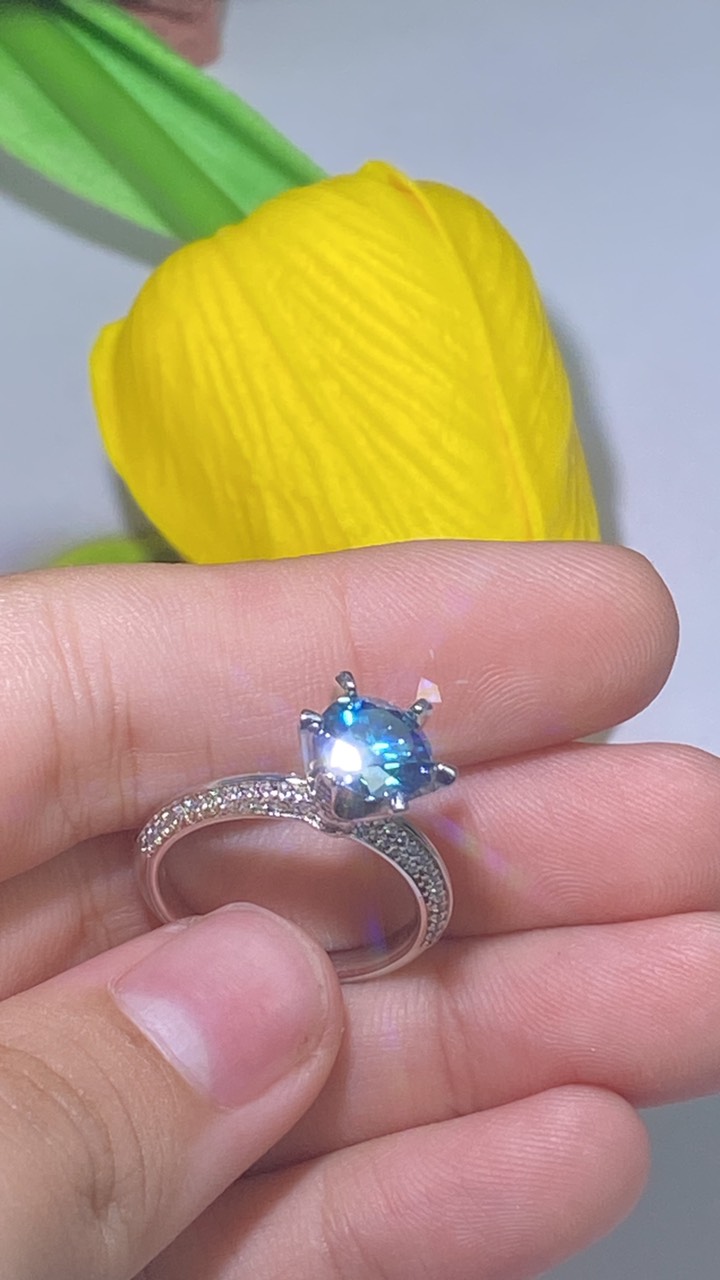 Phụ kiện đeo ngón tay Bạc 925 xi Kim viên chủ Kim Cương nhân tạo Moissanite Xanh hạt 1.5carat - R15.13