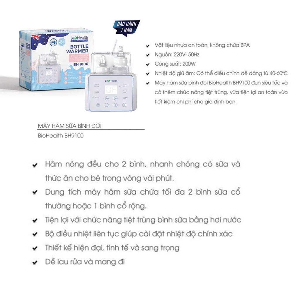 Máy hâm sữa tiệt trùng BioHealth BH9100 thiết kế sang trọng, hâm nóng đều 2 bình tiết kiệm thời gian