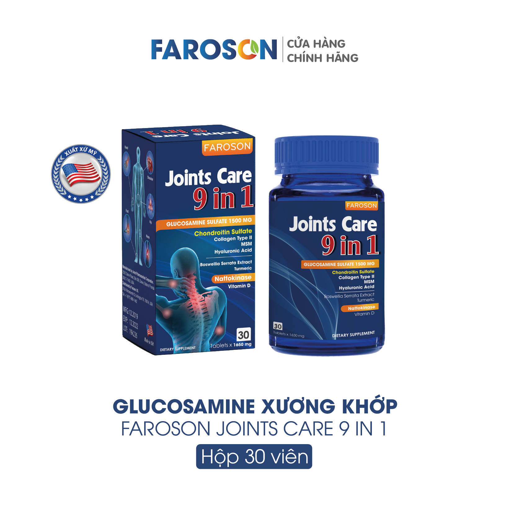 Viên Uống Glucosamine Bổ Khớp Faroson Joints Care 9 in 1 hộp 30 viên