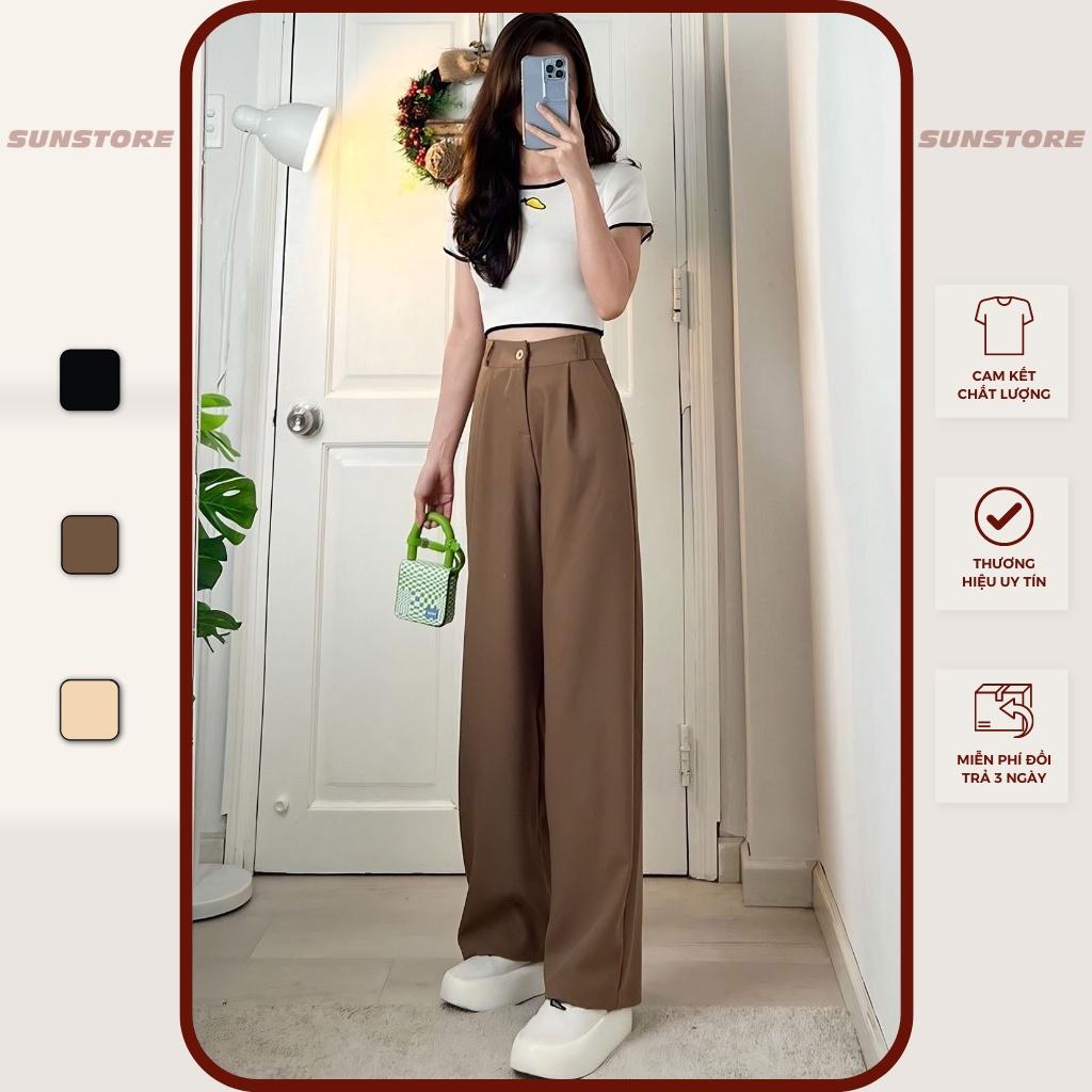 Quần culottes ống rộng suông dài vải chất rũ lưng cạp cao cài nút màu nâu đen be Spant 2 - Cafe sữa, Cafe sữa