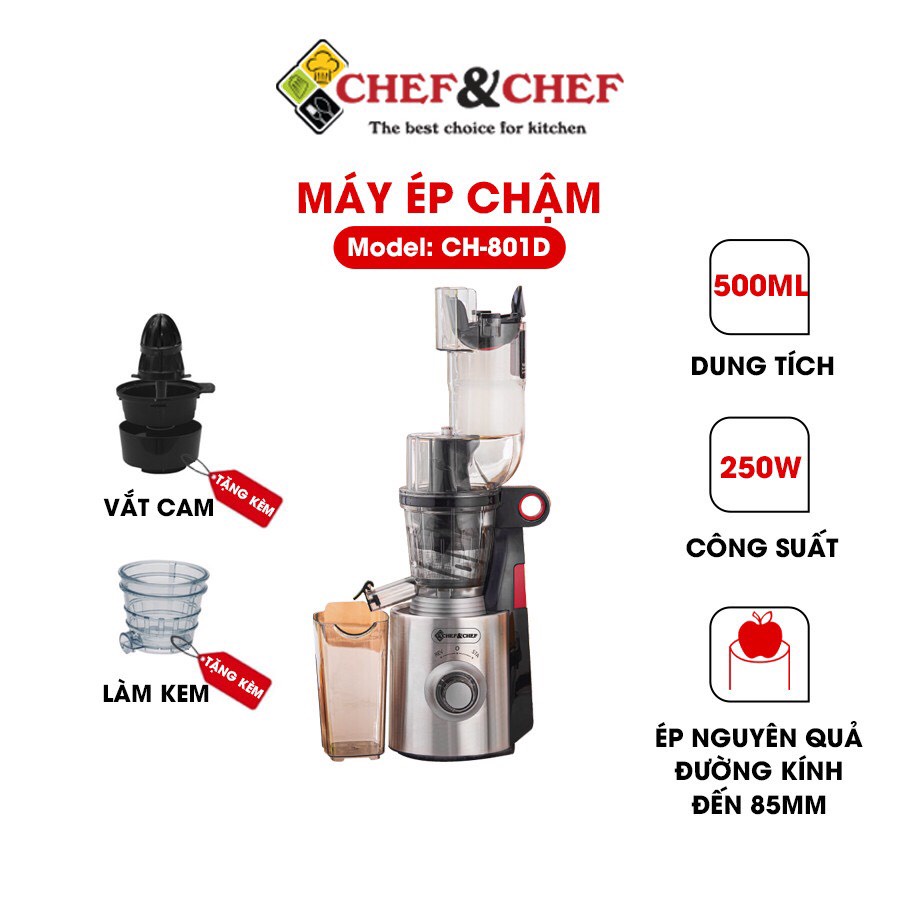 [GIAO SIÊU TỐC 2H]Máy ép chậm 2 trong 1 CH - 801D ép hoa quả nguyên trái, vắt cam, làm kem - Hàng Chính Hãng