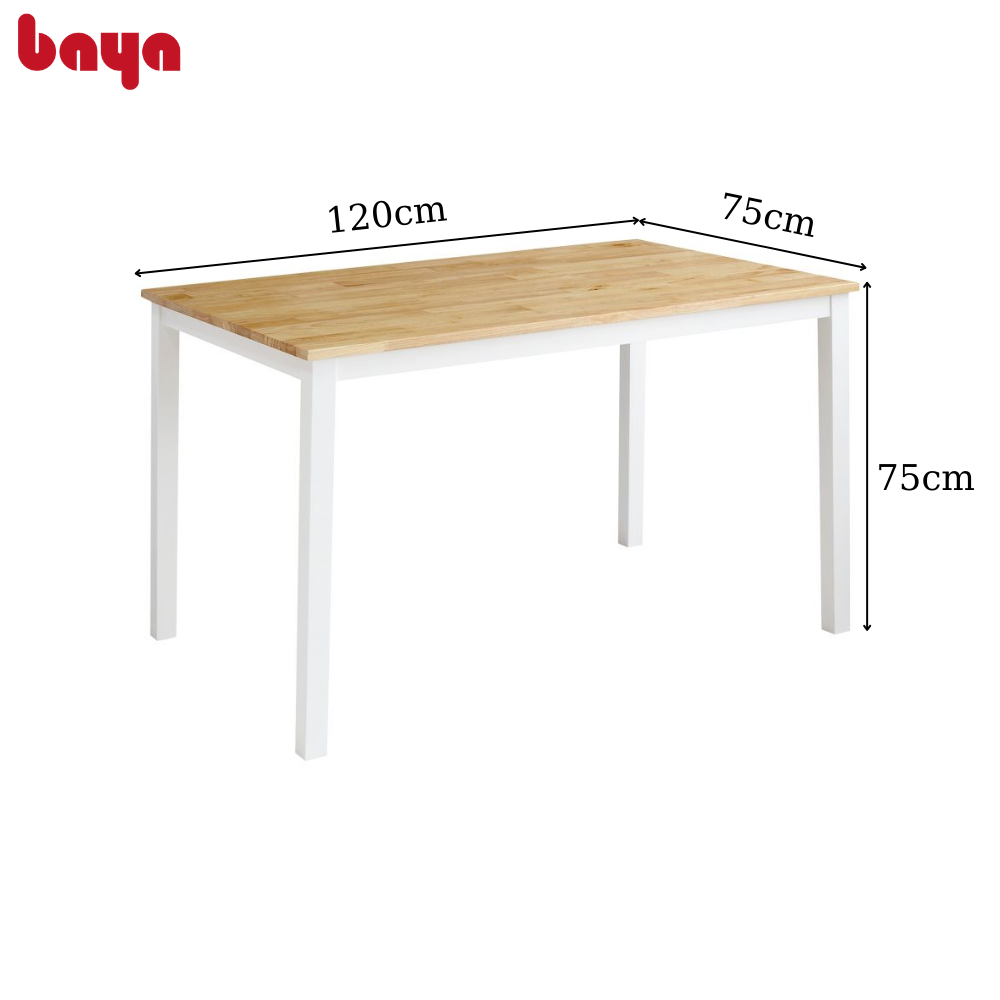 Bàn Ăn Gỗ BAYA Mozart Dining Table Hình Chữ Nhật Mặt Bàn Gỗ Cao Su Dẻo Dai, Chân Bàn Phủ Sơn Trắng Kích Thước 120x75x75