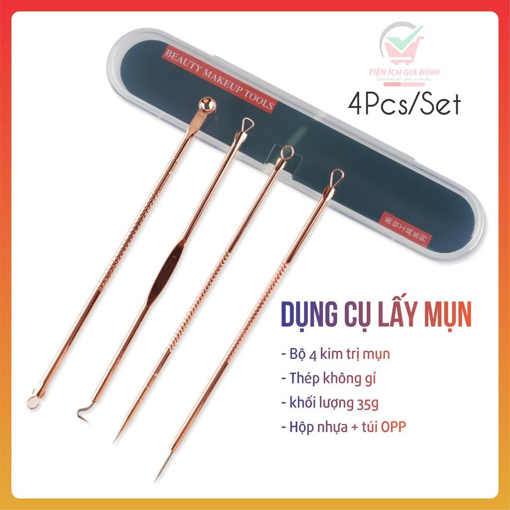 Dụng Cụ Lấy Mụn / Bộ 4 Cây Lấy Mụn 8 Đầu Kèm Hộp Tiện Lợi
