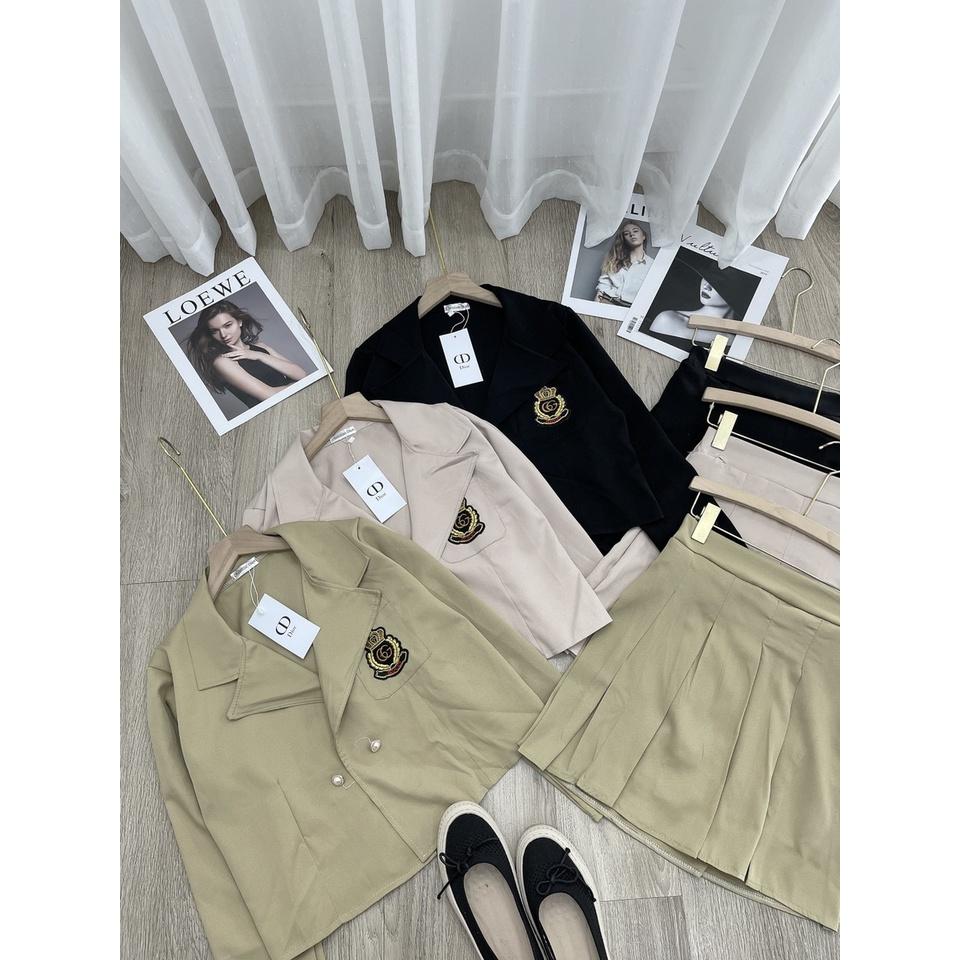 Sét áo GG cổ vest crt mix cv xếp li