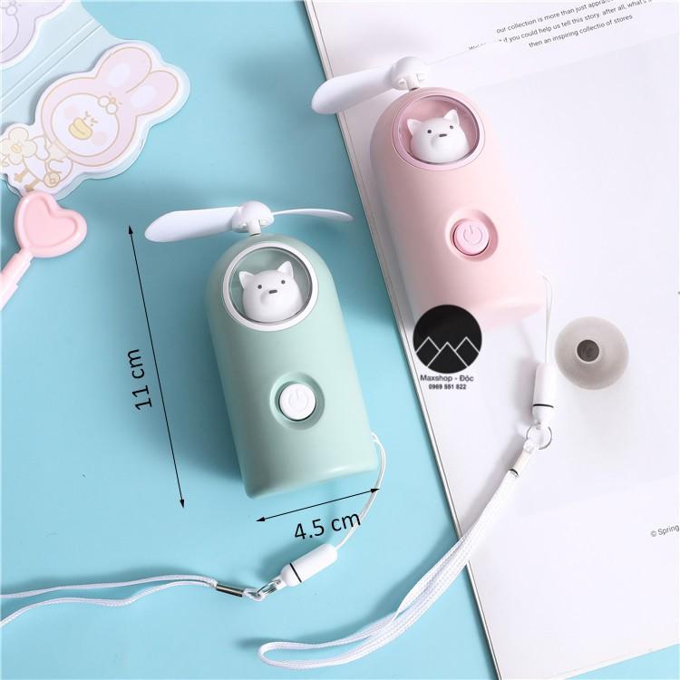 Quạt mini quạt tích điện, quạt cầm tay mini du lịch có đèn hình gấu Maxshop Độc