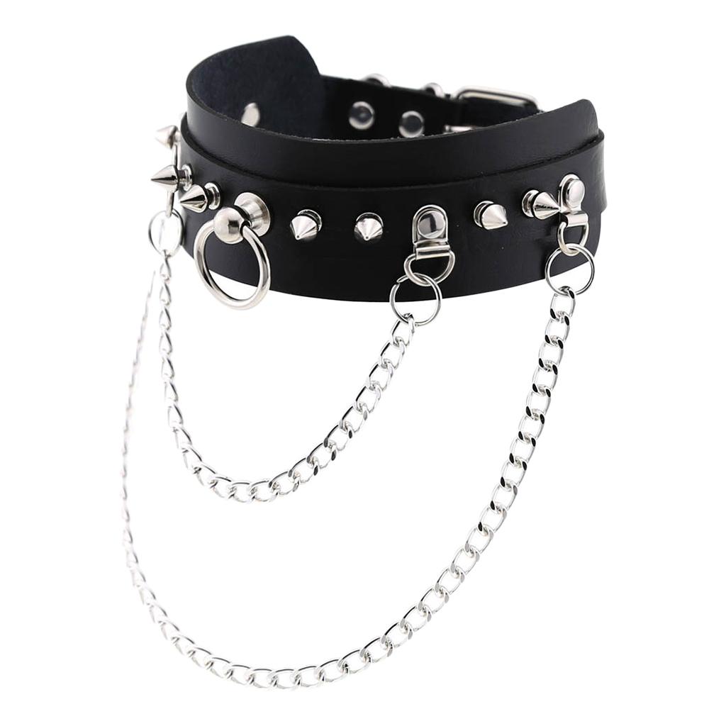 Gothic Choker PU Leather  Necklace Metal Rivets  Chains Choker