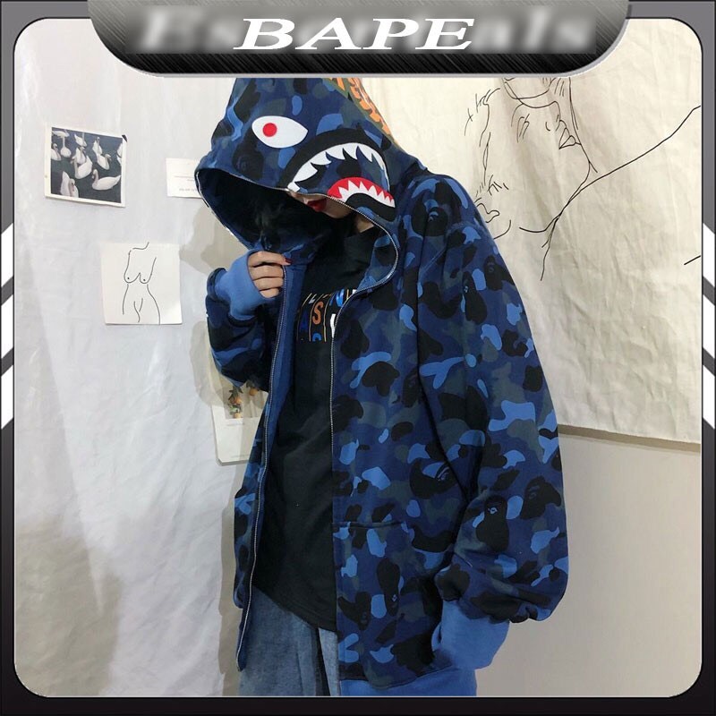 Áo nỉ hoodie zip babe cá mập mũ trùm 2 lớp cá tính