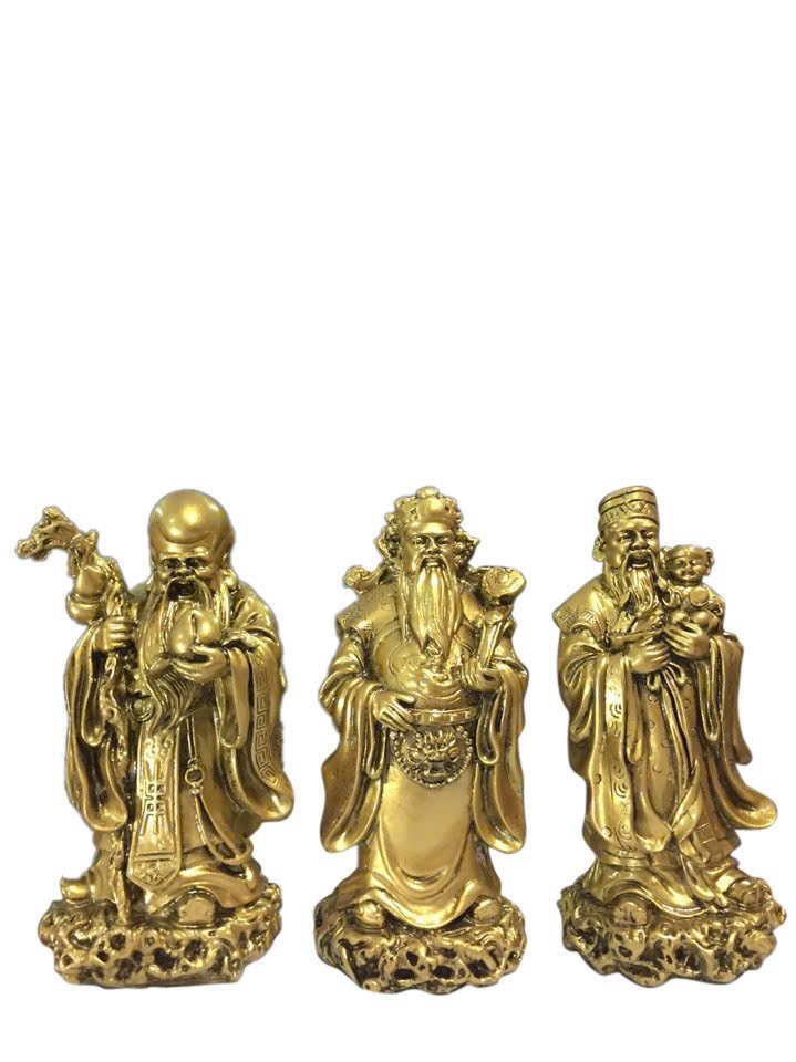 Bộ tượng Phước Lộc Thọ CTT2 size trung 9 x 9.7 x 19cm mạ vàng hoặc màu xanh chọn màu