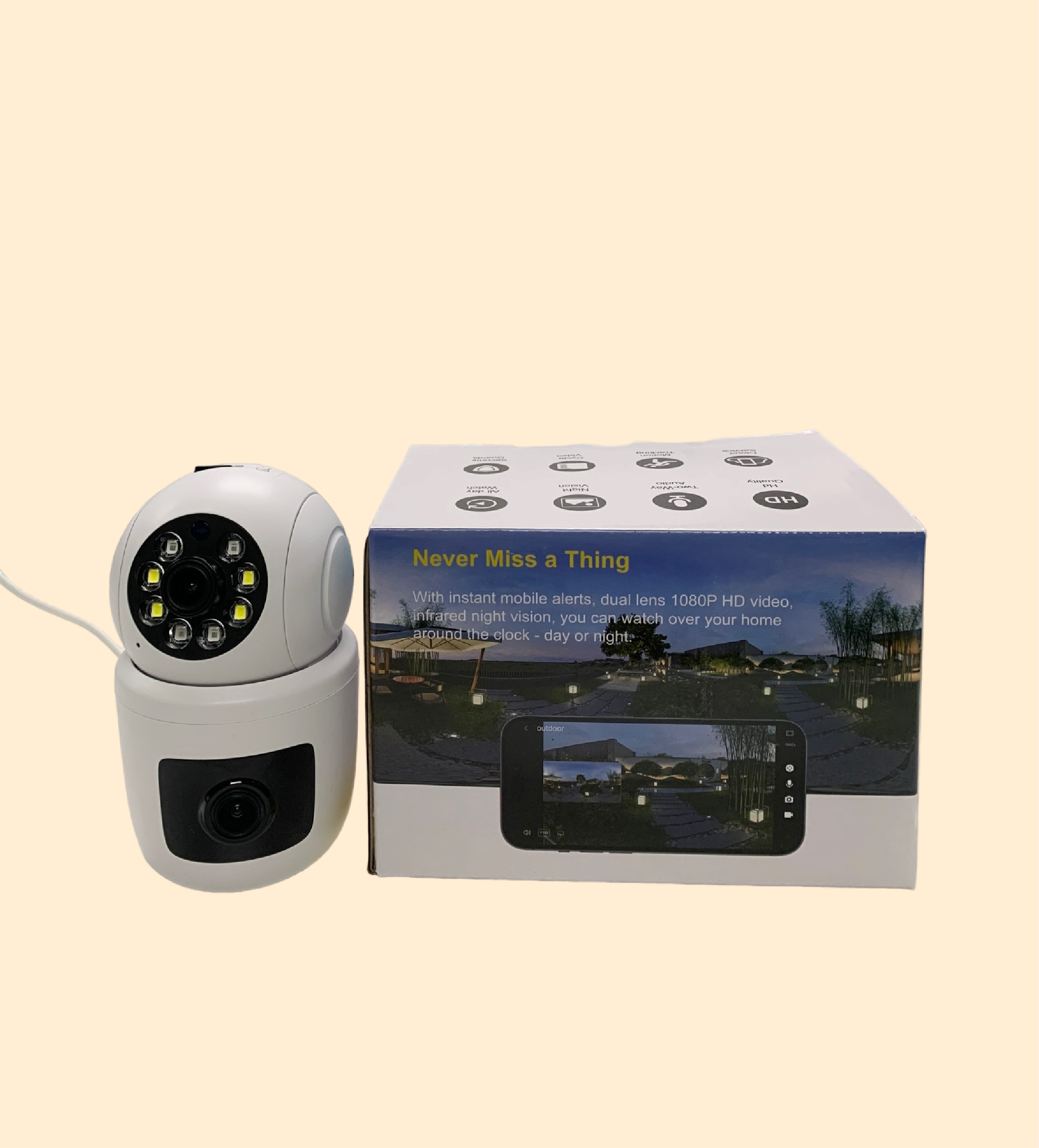 Camera Wifi IPC360 Bullet 2 ống kính, ống kính trên xoay ngang 360 độ, thu phóng 10 lần