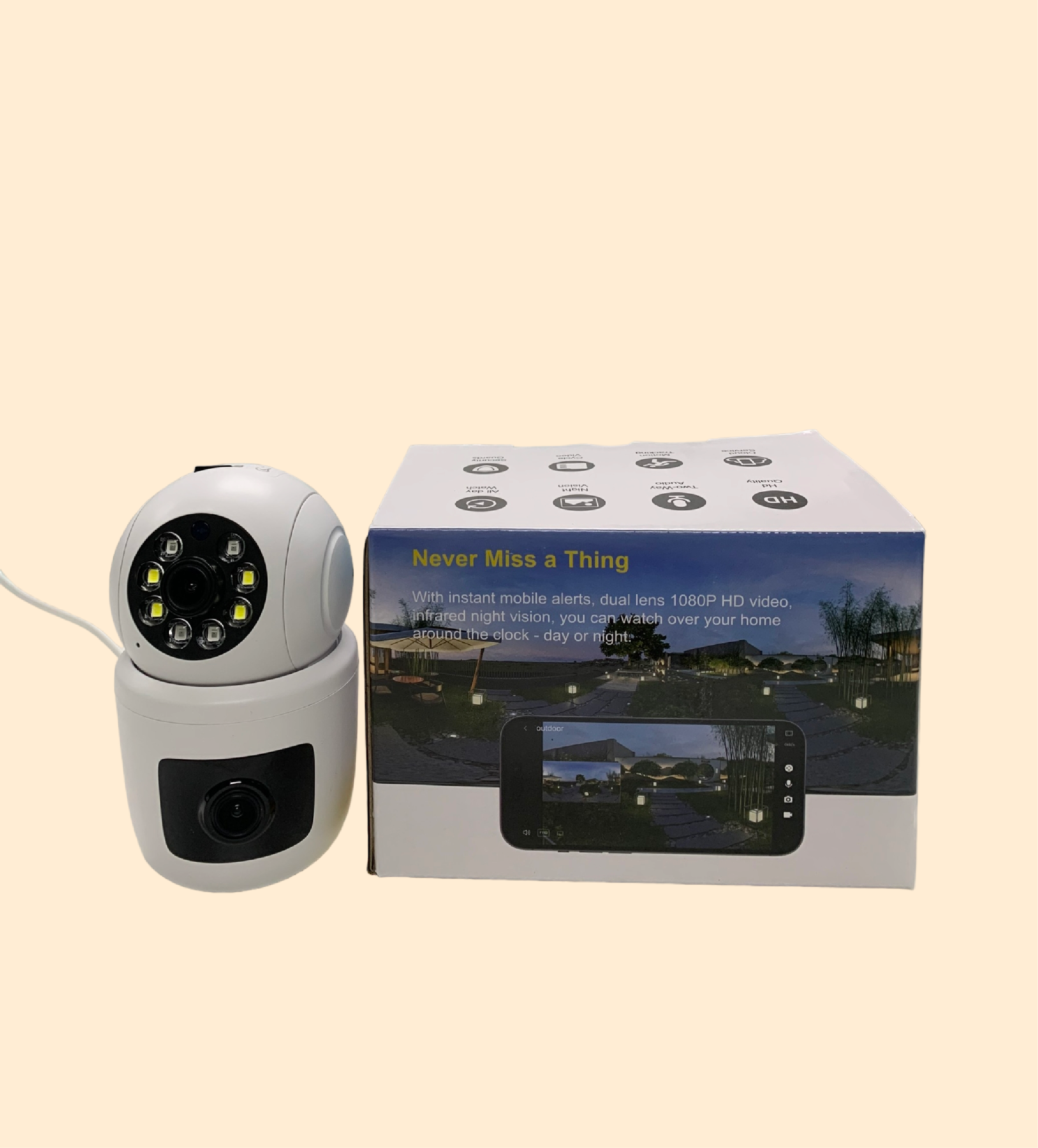 Camera Wifi IPC360 Bullet 2 ống kính, ống kính trên xoay ngang 360 độ, thu phóng 10 lần (hàng chính hãng)