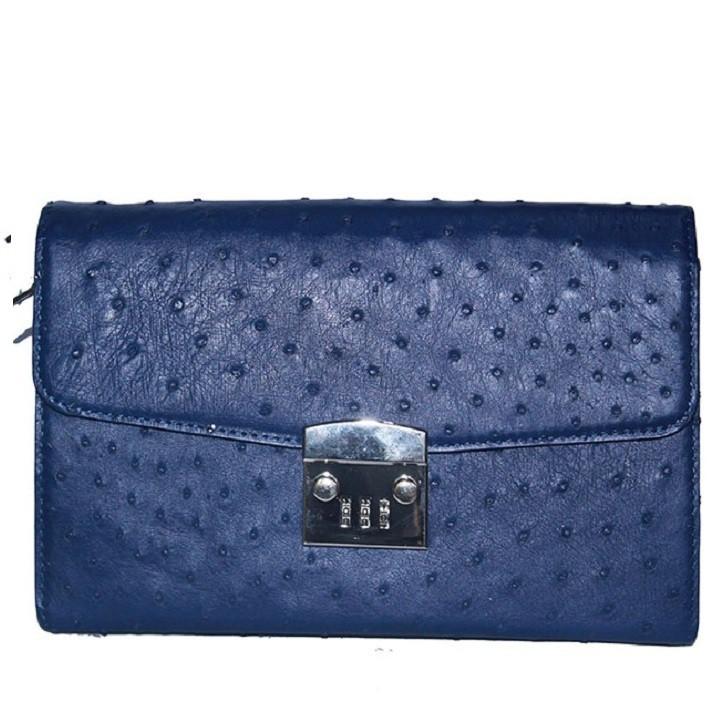 Túi cầm tay nữ Huy Hoàng da đà điểu màu xanh đậm HC6456