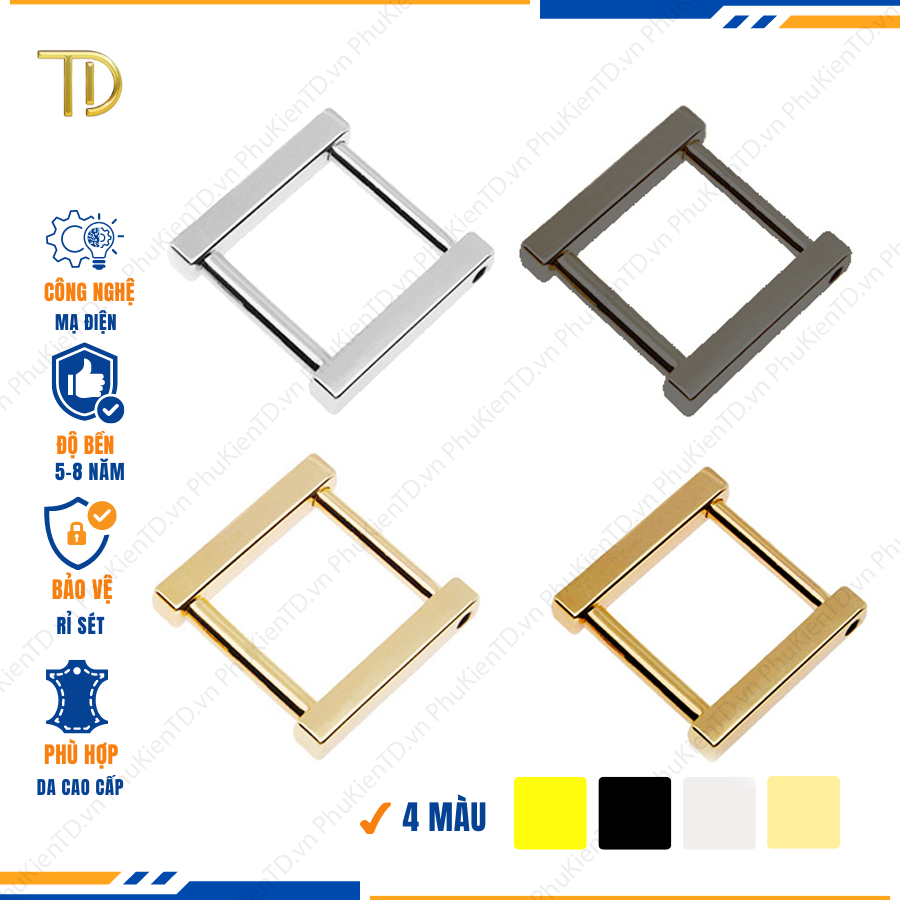 Khoen vuông gắn túi xách, Khoen chữ nhật gắn túi xách 19mm công nghệ mạ điện độ bền 5-8 năm