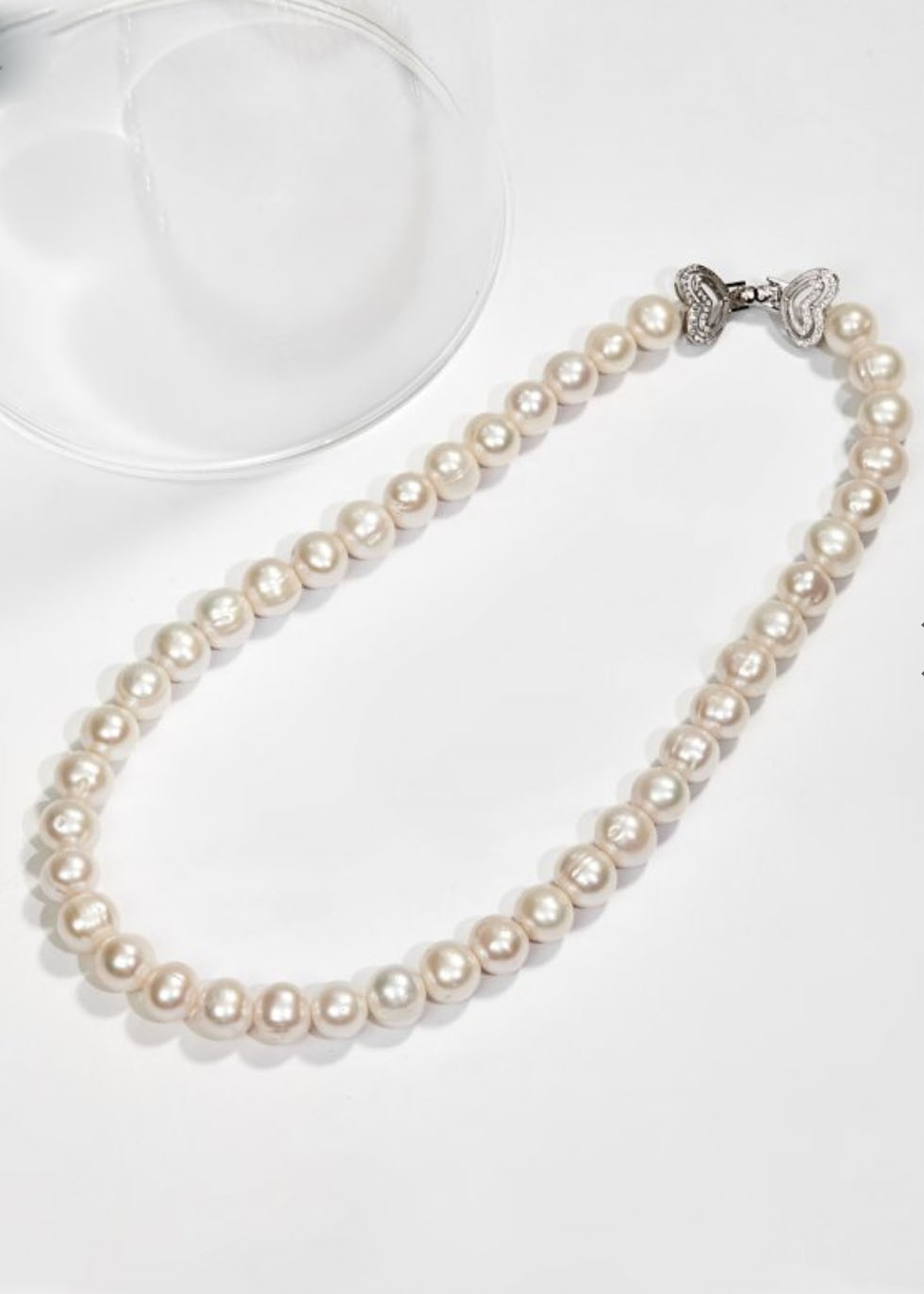 Dây chuyền ngọc trai trắng 12mm khóa trái tim
