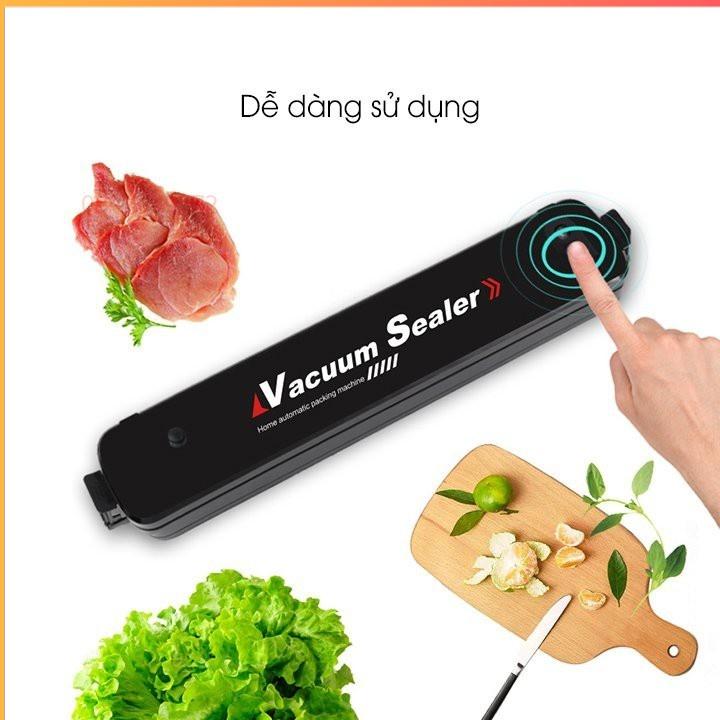 Máy hút chân không thực phẩm Vacuum Sealer kiêm máy hàn miêng túi kèm 10 túi hút chân không