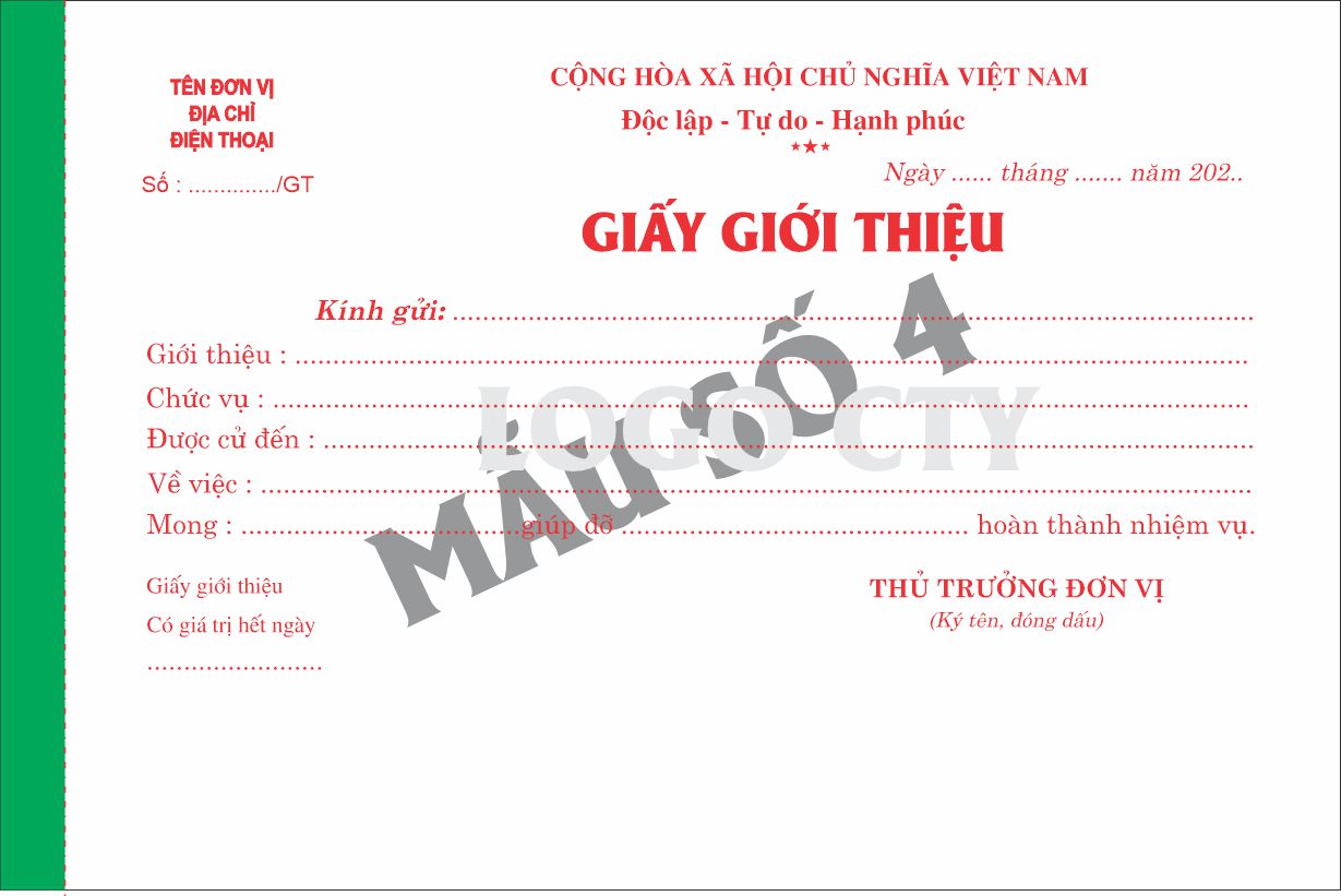 Giấy giới thiệu 1 liên-block 10-chọn mẫu in tên