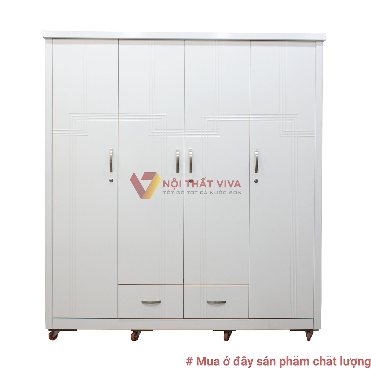 Tủ Áo 4 Cánh Gỗ MDF Sơn Trắng 2k 1,8x2M