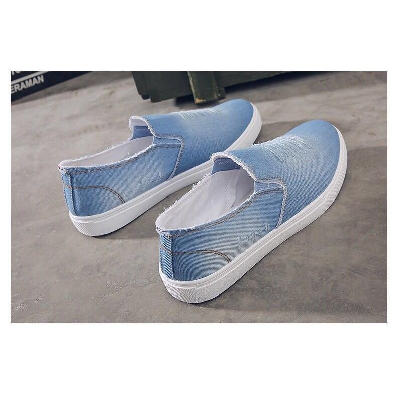 Giày Lười Vải Bò Nam Màu Xanh Dáng Hàn Quốc Spiso061