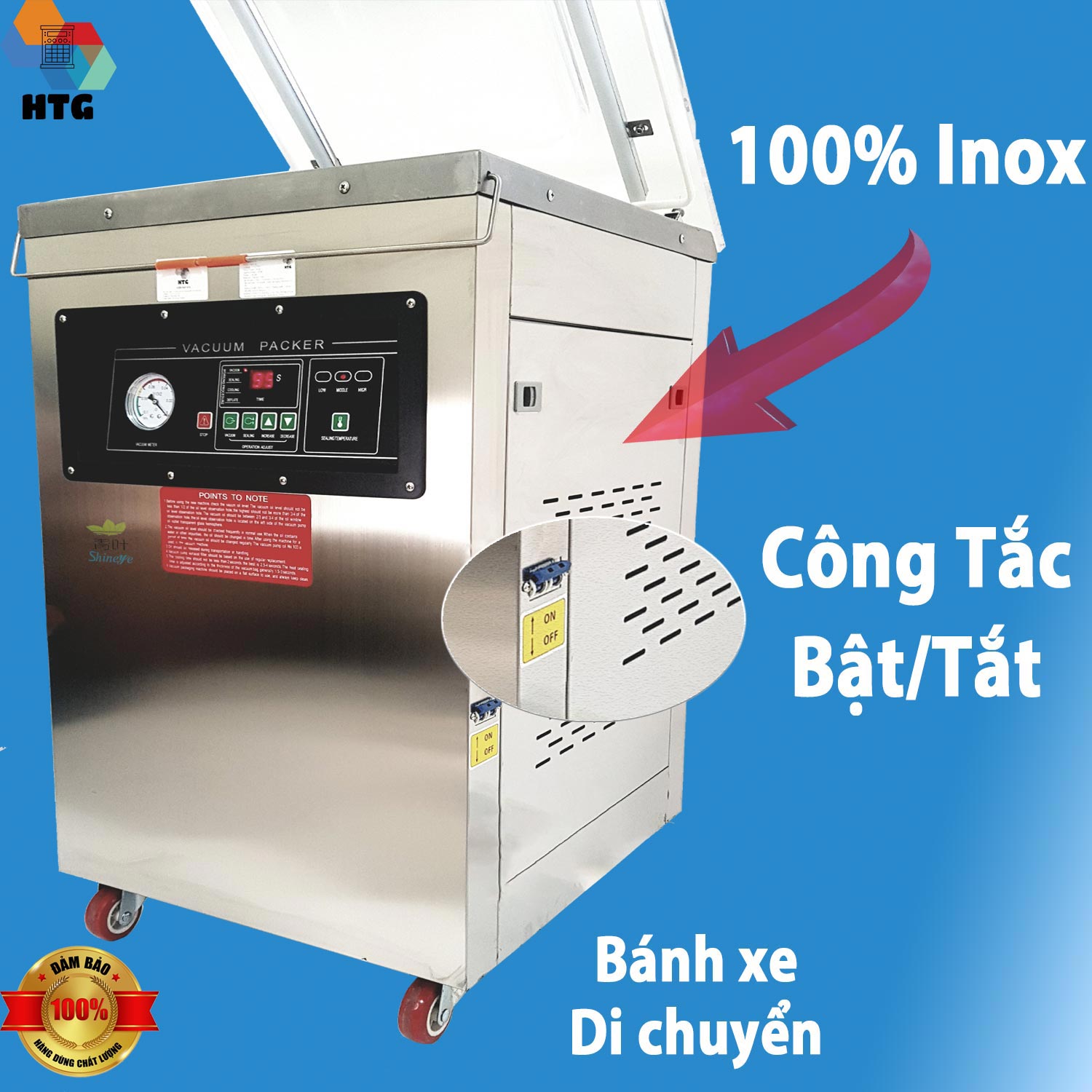 Máy hút chân không Shineye P420-2D ứng dụng thương mại,hút nhiều túi 1 lần, buồng hút lớn và sâu, đường hàn lớn đôi, Inox Bền Bỉ, công suất lớn, Độ Chân Không Kiệt Quệ -1Mpa, Hàng Chính Hãng