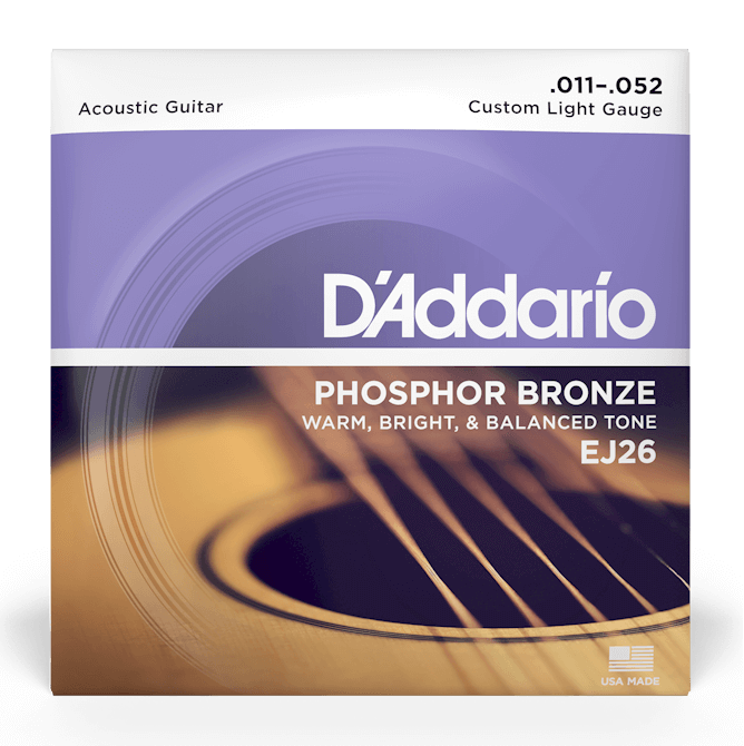 Bộ dây đàn Guitar Acoustic/ Acoustic Guitar Strings - D'Addario EJ26 - Phosphor Bronze - Warm, Bright & Balanced Tone - Custom Light Gauge .011-.052 (Custom Light 11-52) - Hàng chính hãng