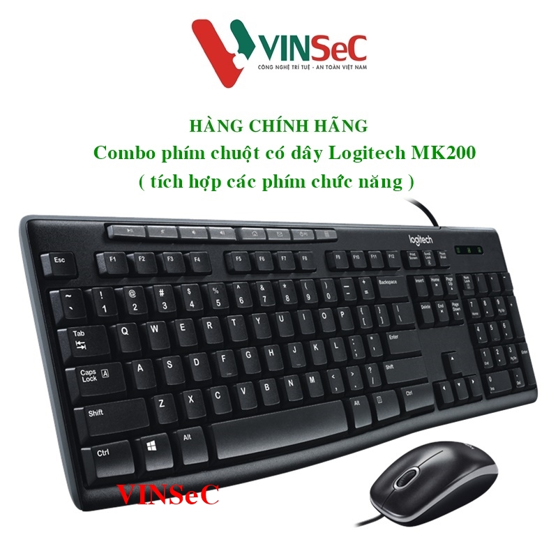 Combo chuột phím có dây Logitech MK200 - Thiết kế mỏng, chống tràn, bền bỉ - Hàng chính hãng