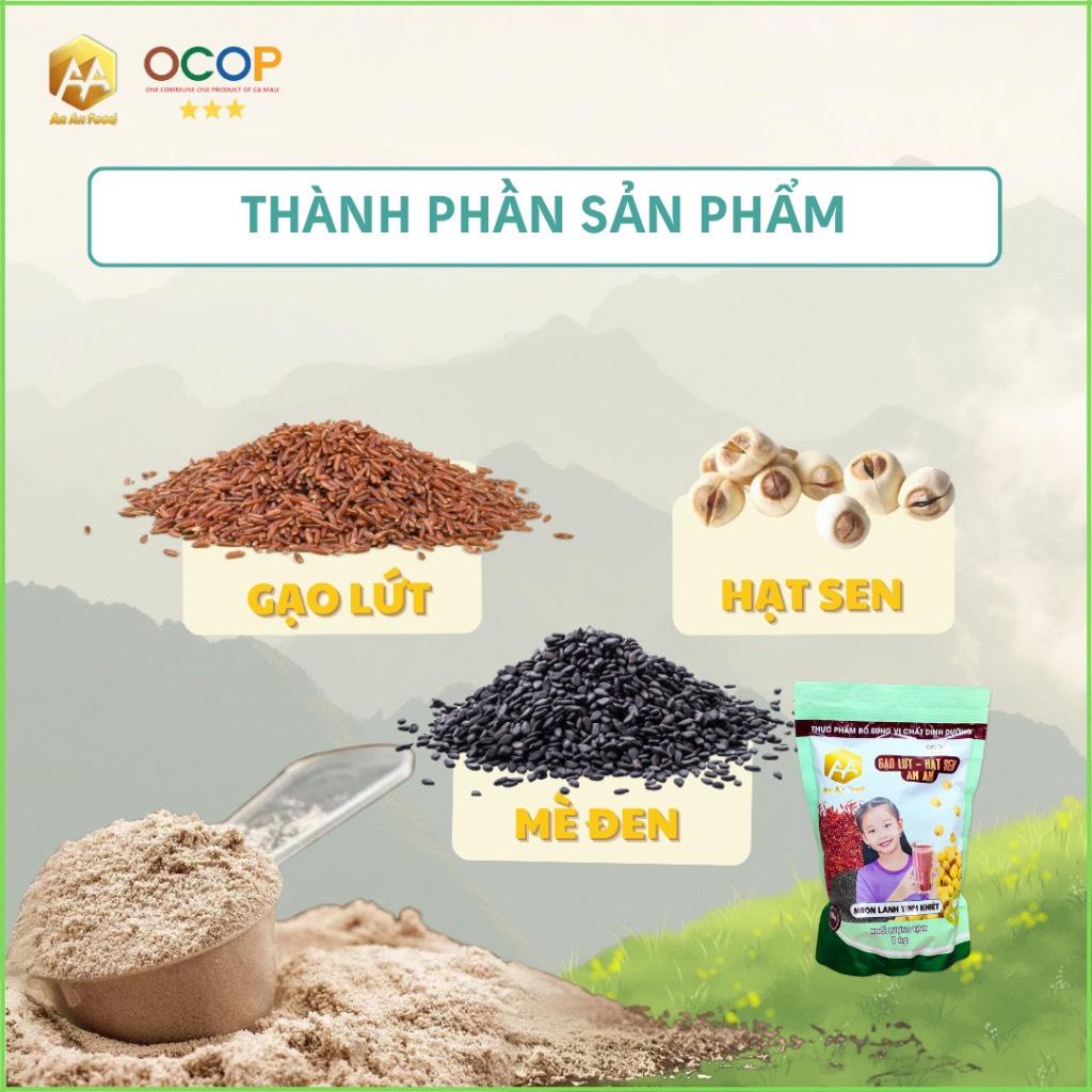 Deal hời 1 kg Bột gạo lứt-hạt sen-mè đen ( bột gạo lứt ANAN) thay thế bửa ăn , chăm sóc sức khỏe , xương khớp , ngủ ngon
