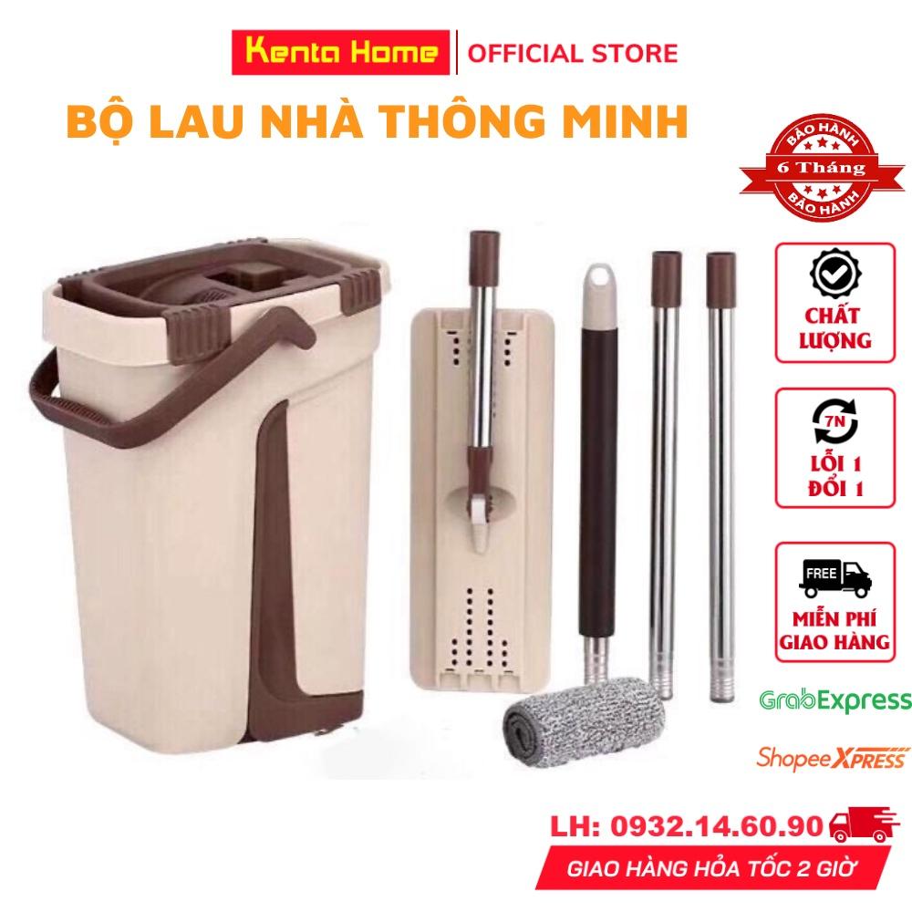 Bộ Lau Nhà Thông Minh K8 Thùng Vắt Xoay Tròn Nhựa PP, Cán Inox Dài 134cm Miếng Lau 25cm Microfiber Lấy Sạch Bụi Bẩn