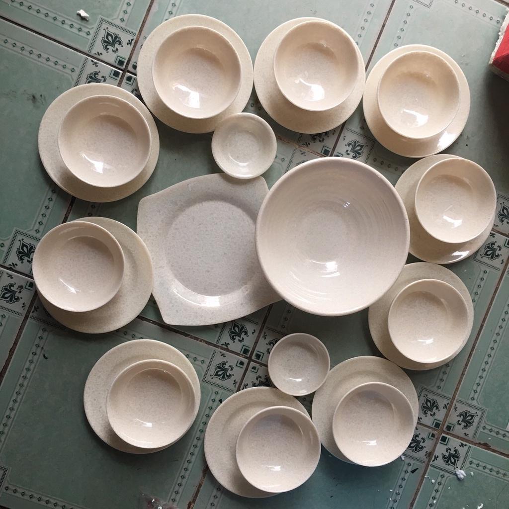 Combo 10 chén nhựa melamine vân đá màu kem sang đẹp