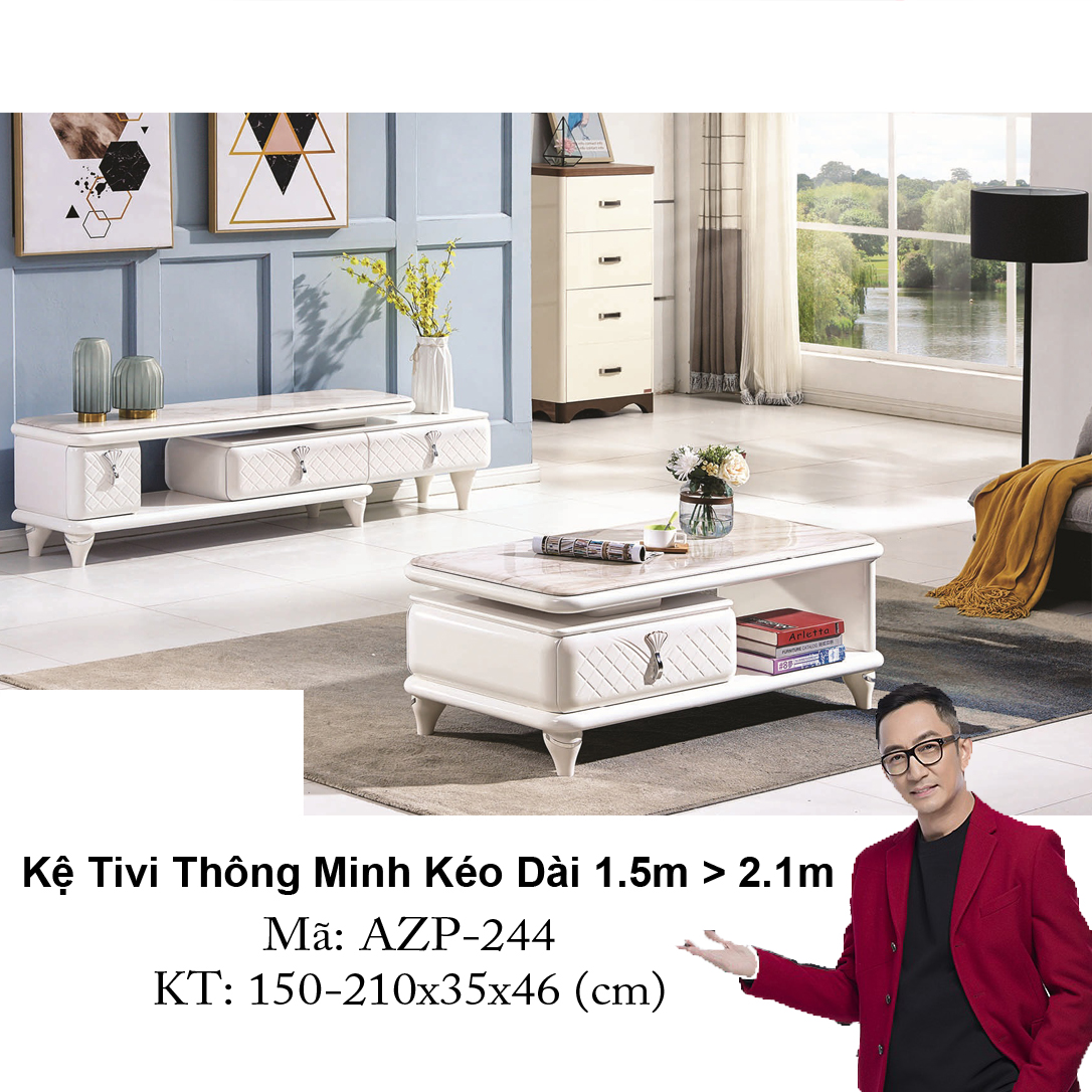 Kệ Tivi Mặt Đá Thông Minh Kéo Dài AZP-TV244 / Dòng Cao Cấp - Hàng Nhập Khẩu