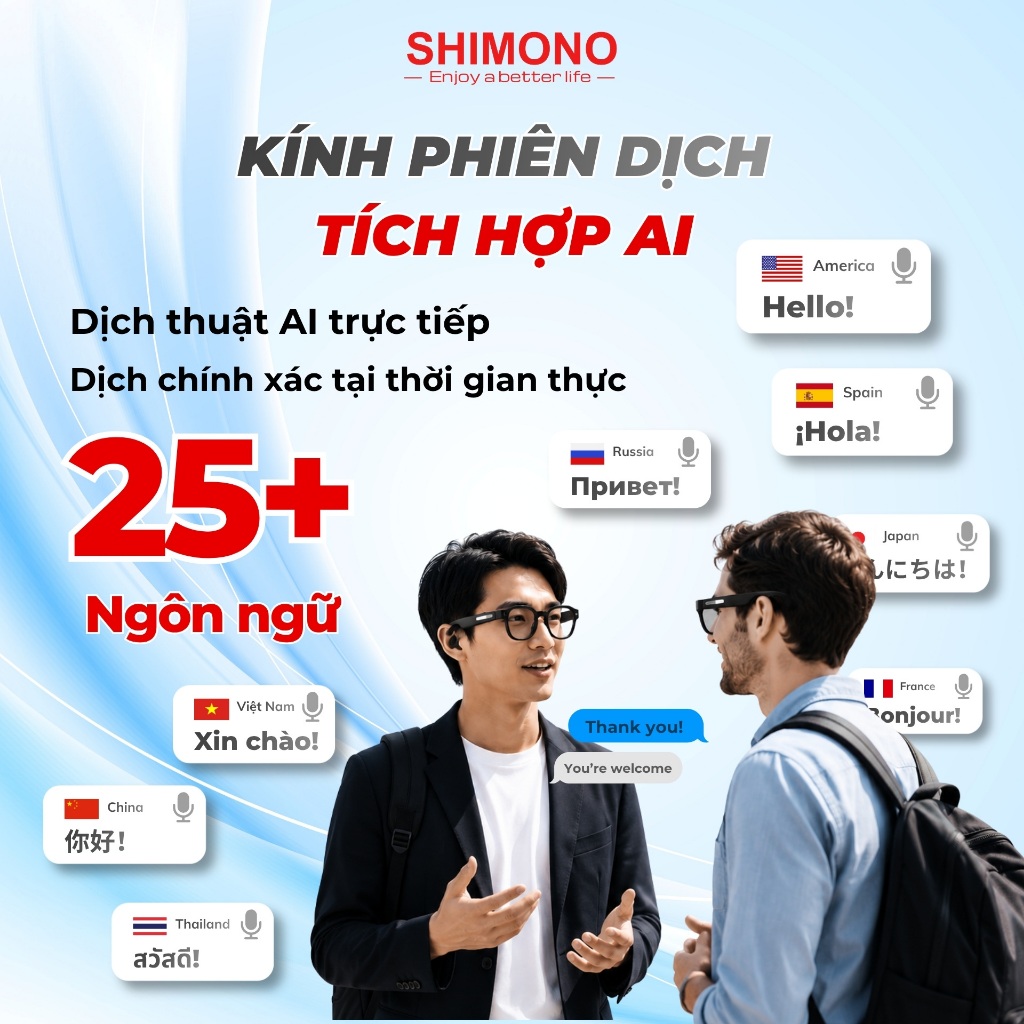 Kính Thông Minh AI Dịch Thuật SHIMONO AIMB-S1 Trợ Lý AI, Camera 5MP, Đàm Thoại Rảnh Tay, Quay Vlog  Hàng chính hãng