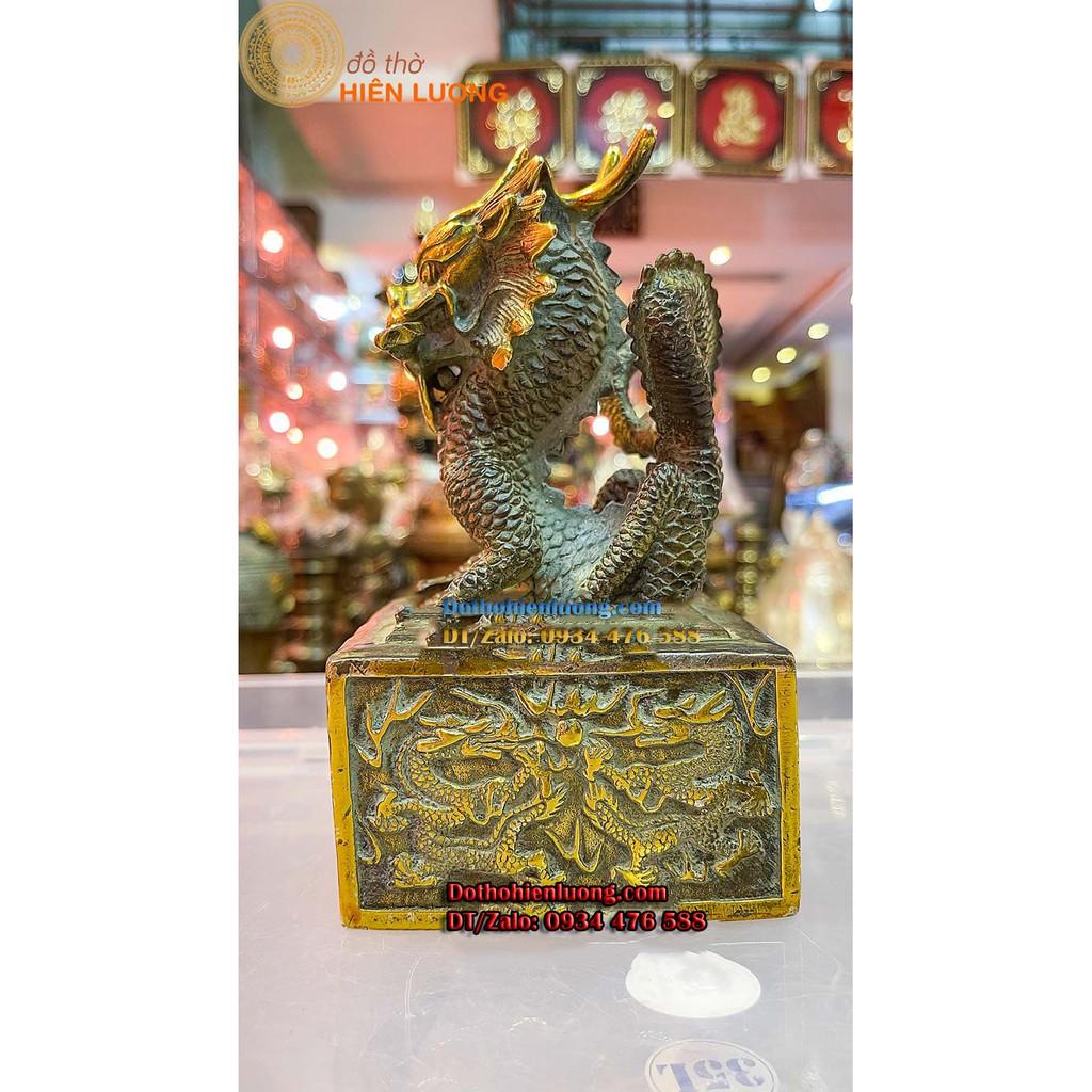 Ấn Rồng Ngậm Gậy Như Ý Bằng Đồng Màu Xanh Giả Cổ