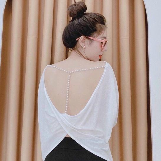 Áo Thun Nữ Tay Dài Hạt Ngọc Chữ T Chuẩn Đẹp/ Áo kiểu hạt ngọc sau lưng Cun Fashion AT040