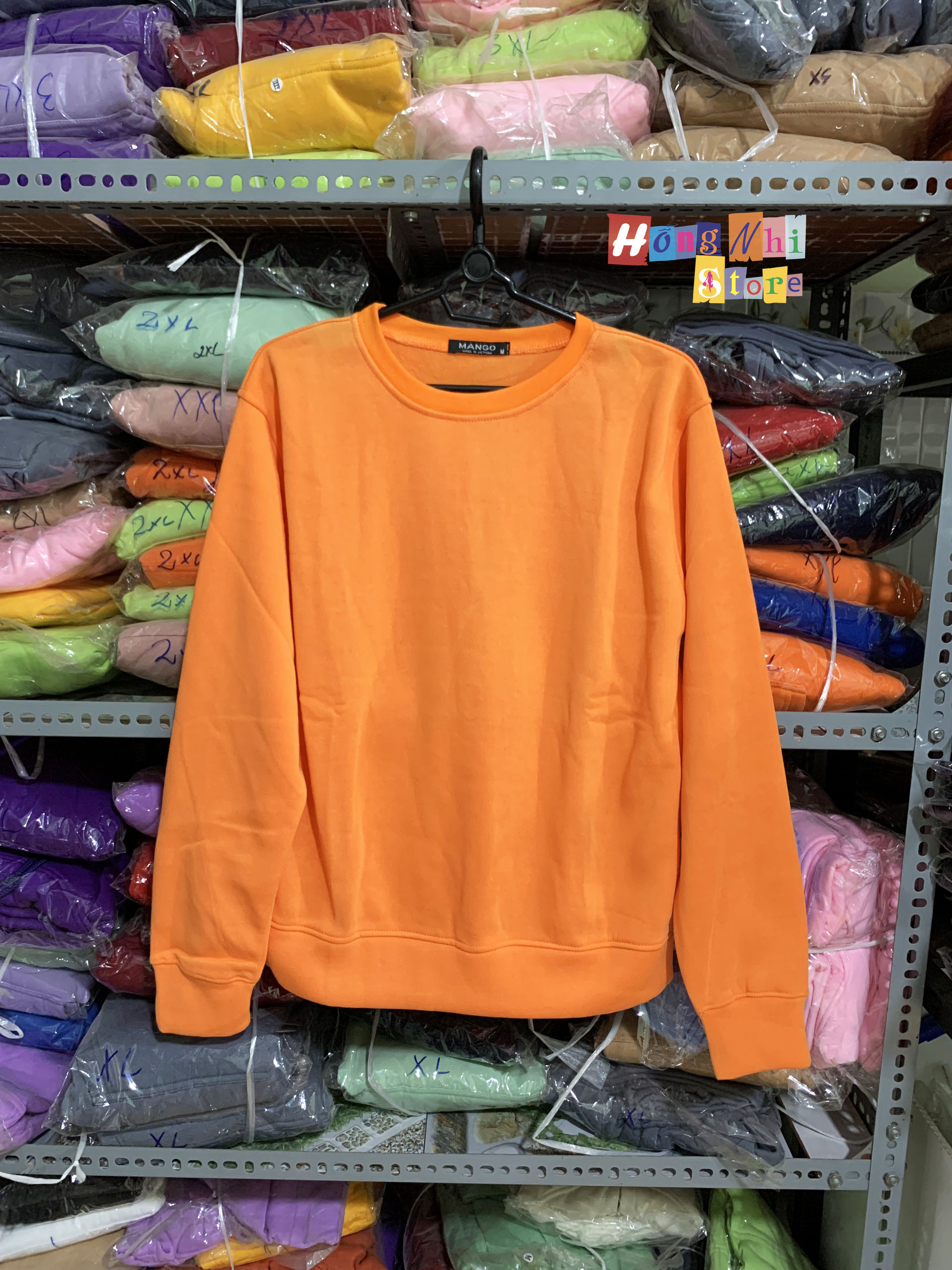 Áo Sweater Trơn Chất Nỉ Lót Bông Màu Cam - Sweater Unisex - MM