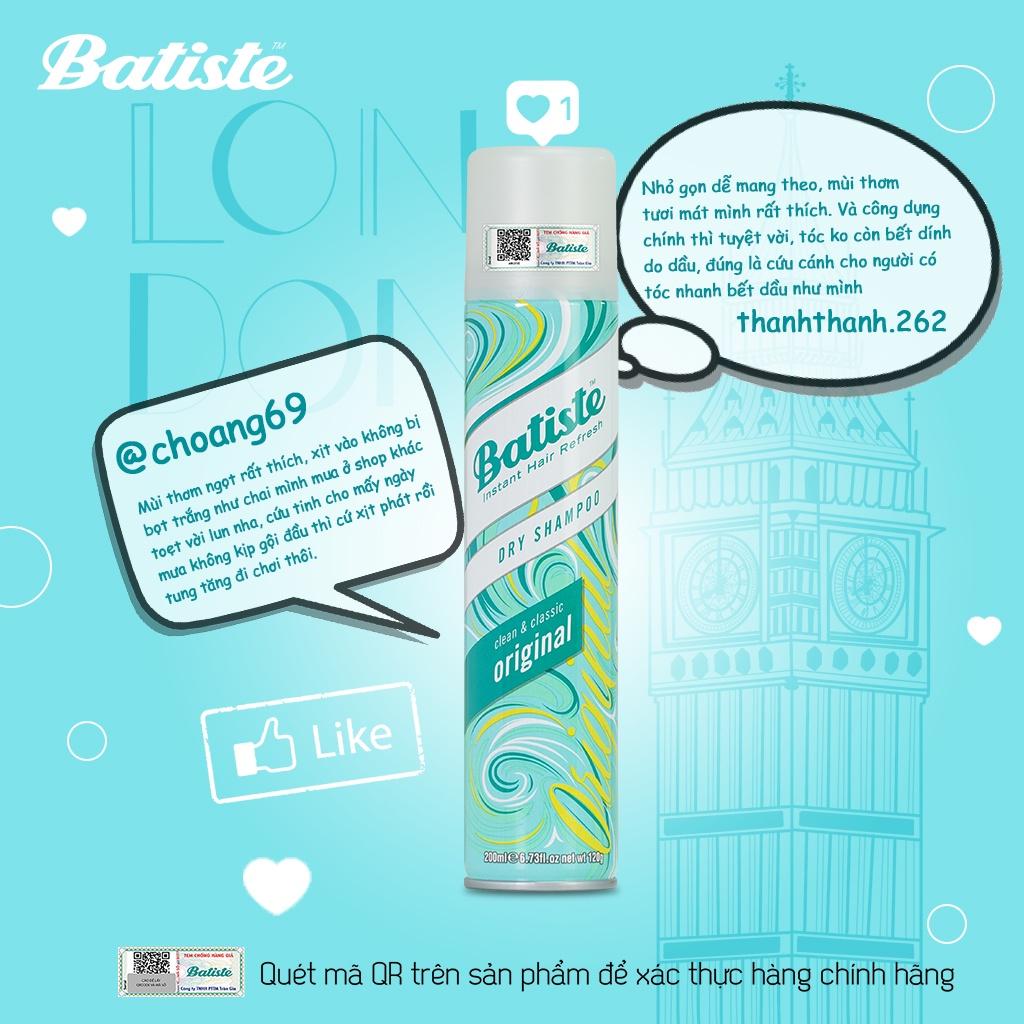 Combo 2 Chai Dầu Gội Khô Batiste Cho Tóc Hết Bết, Dính Bồng Bềnh Tức Thì 200ml (Cherry+Blush)