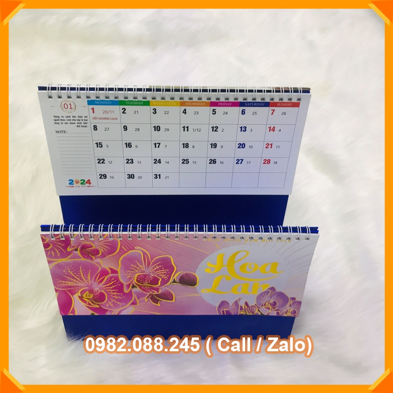 Lịch Để Bàn 2024 Họa Tiết Hoa Phong Cảnh khổ 21.5x16.5cm