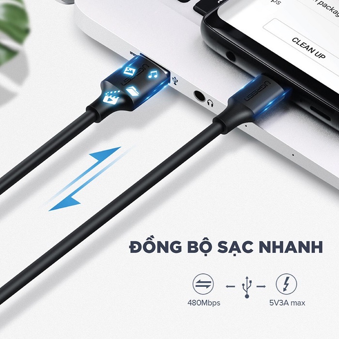Cáp dữ liệu USB 3.0 sang Type-c truyền dữ liệu giữa máy tính và ổ cứng USB dài 2m Ugreen hàng chính hãng