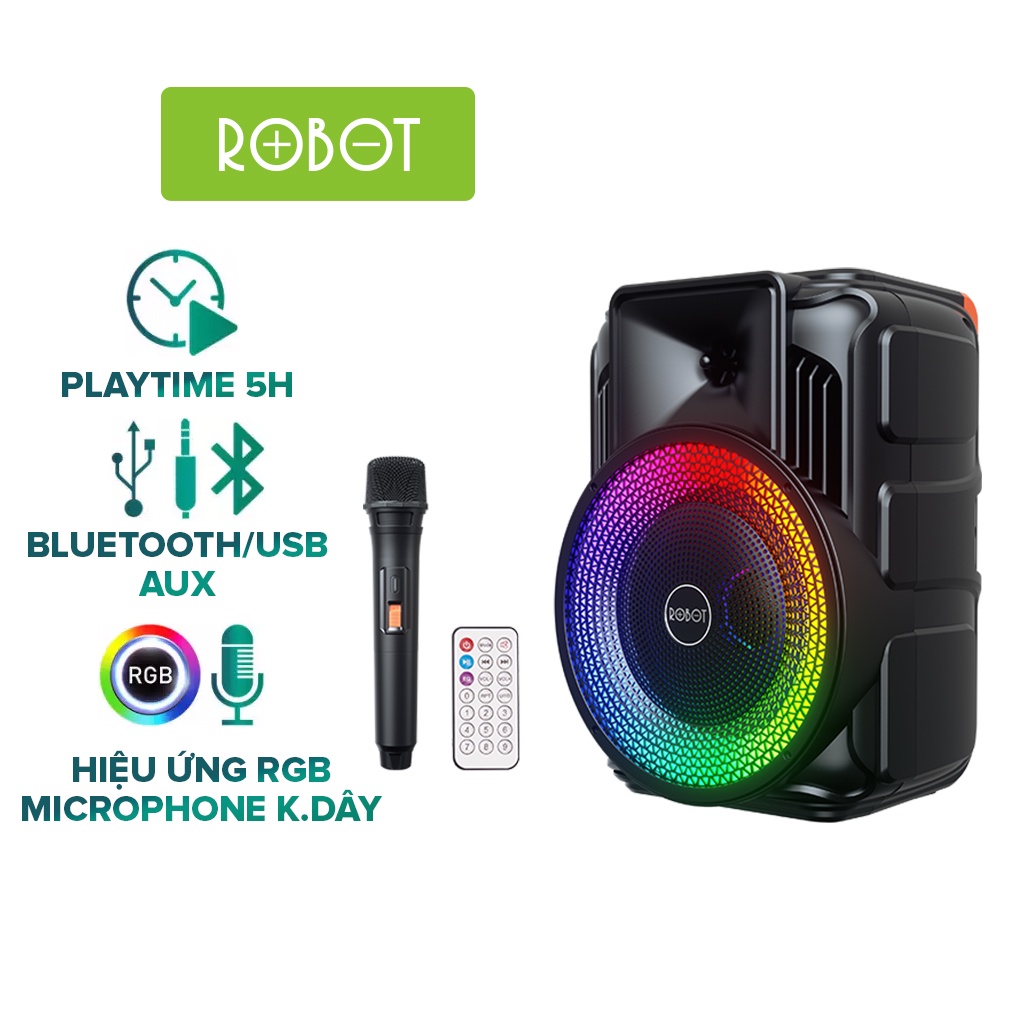 Loa Bluetooth Karaoke ROBOT RB500 Công Suất Lớn 20W Hiệu Ứng LED RGB Kèm Micro Không Dây - Hàng Chính Hãng