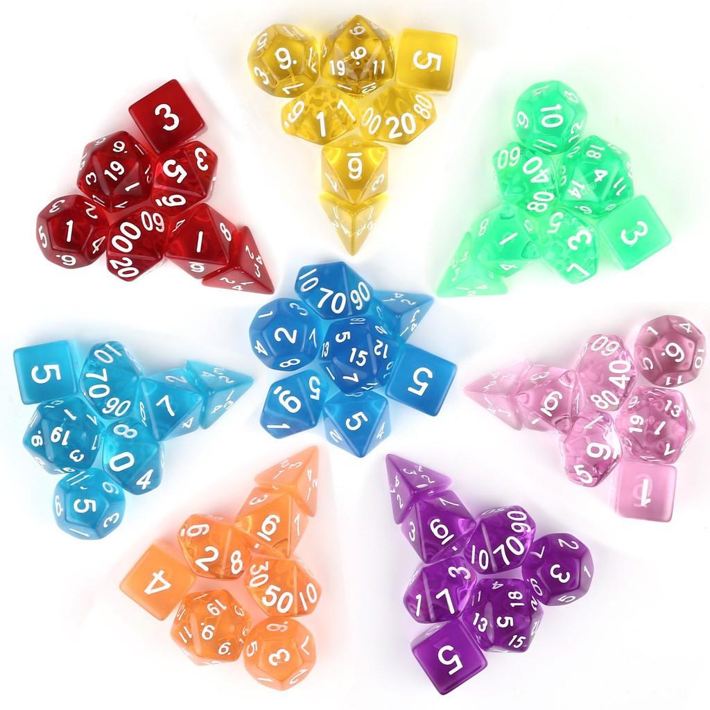 Bộ 7 viên xúc xắc xí ngầu đa diện D4, D6, D8, D10, D12, D20, D100, xúc xắc chơi Dungeons &amp; Dragons (DnD)