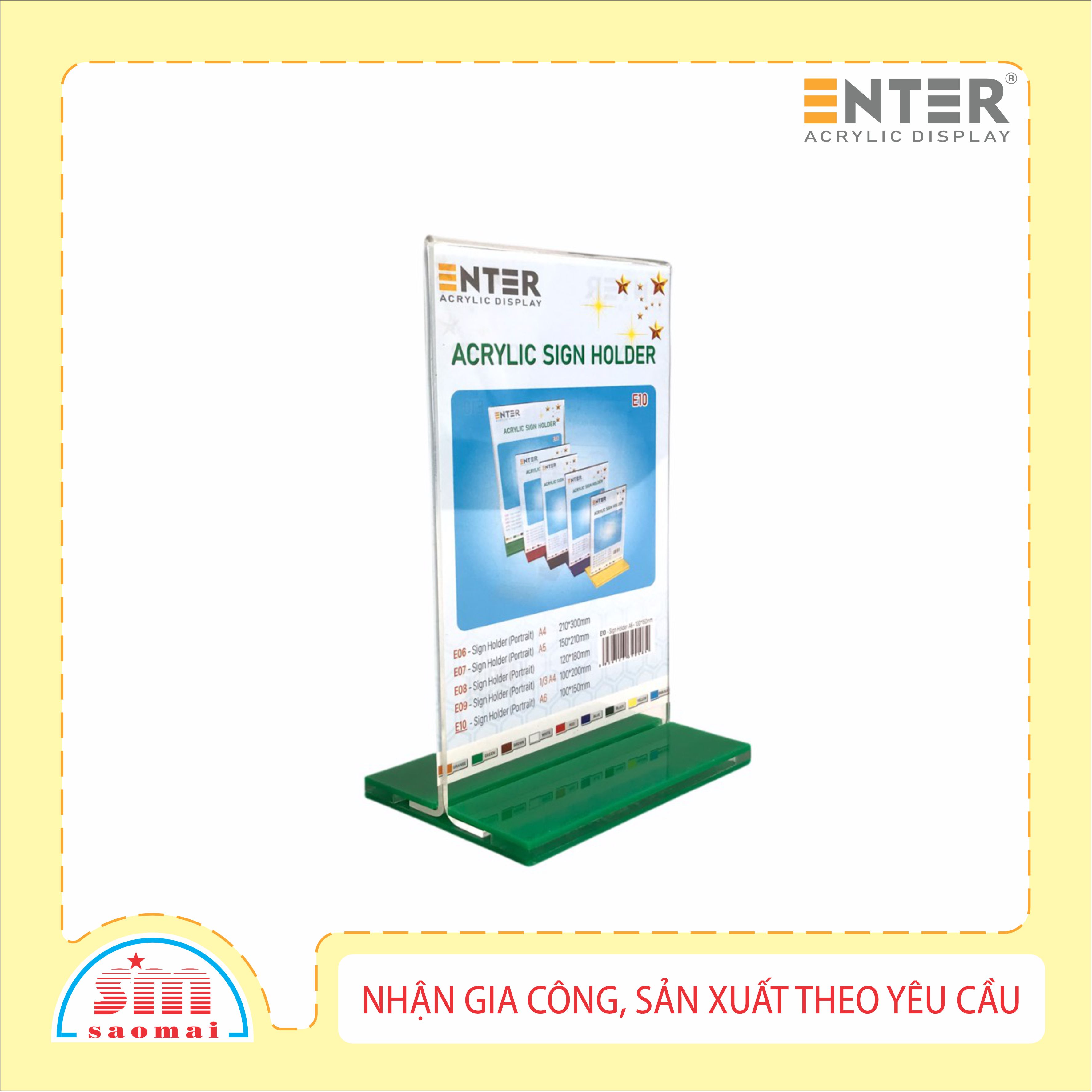 Kệ mica 2 mặt Enter E10 LR 100x150mm đế lùa